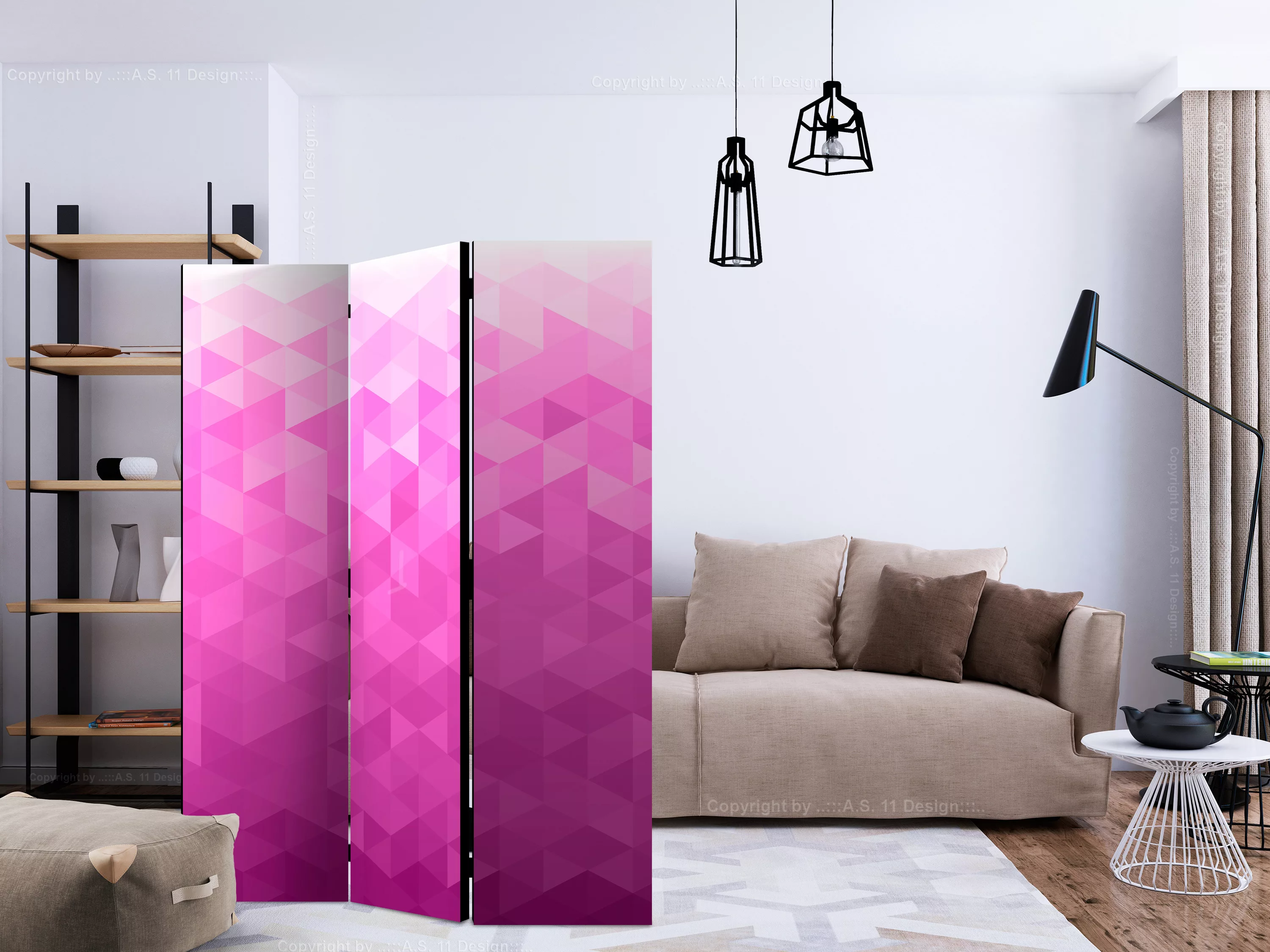 3-teiliges Paravent - Pink Pixel [room Dividers] günstig online kaufen