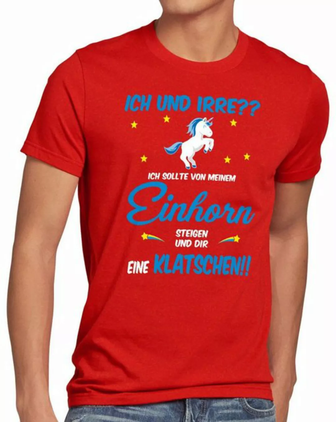 style3 Print-Shirt Herren T-Shirt ICH und IRRE? Einhorn absteigen klatschen günstig online kaufen