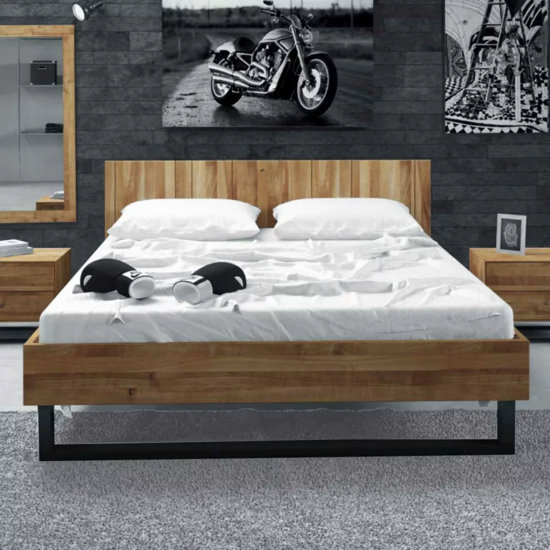 Bett aus Wildeiche Massivholz Stahl günstig online kaufen
