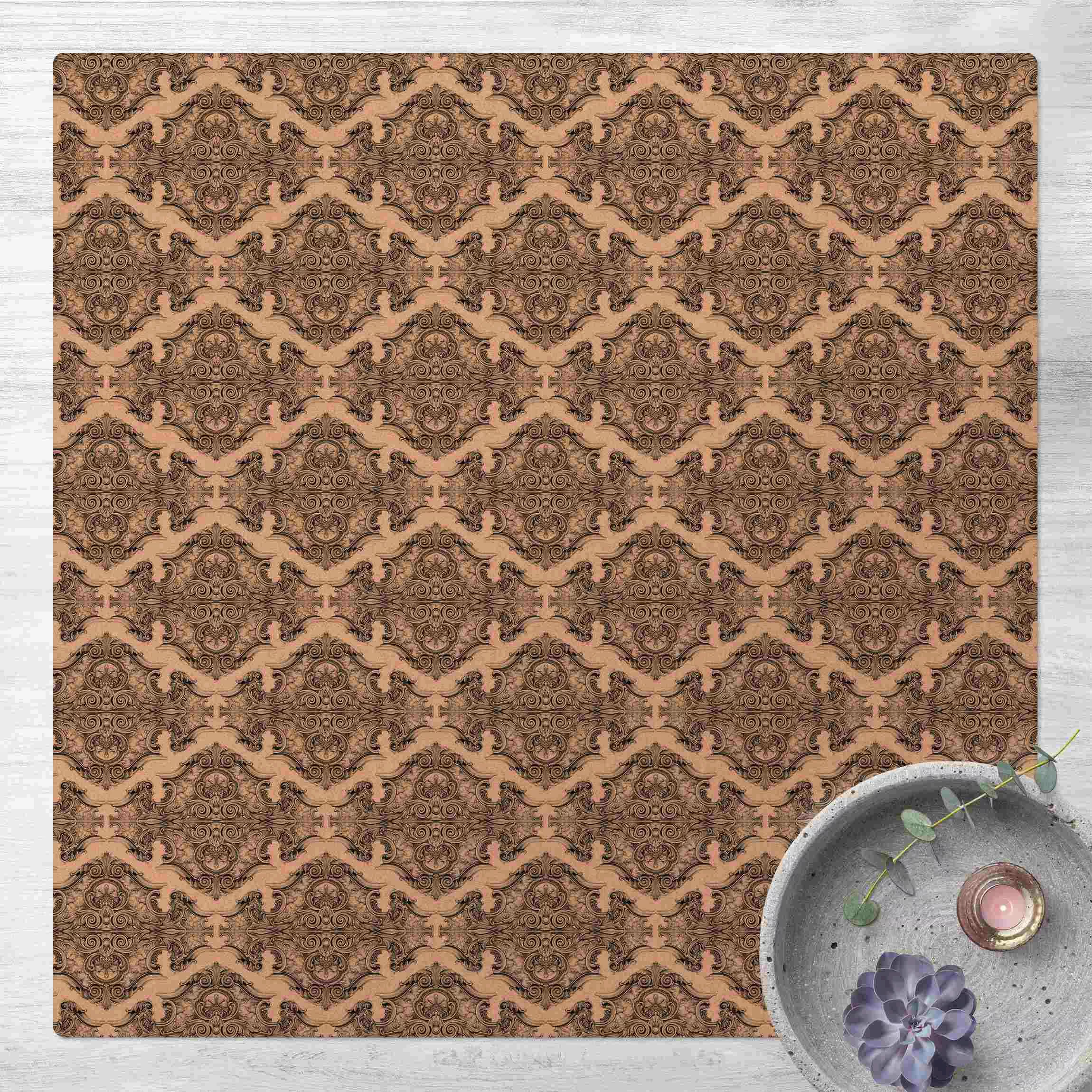 Kork-Teppich Aquarell Barock Muster mit Ornamenten in Grau günstig online kaufen