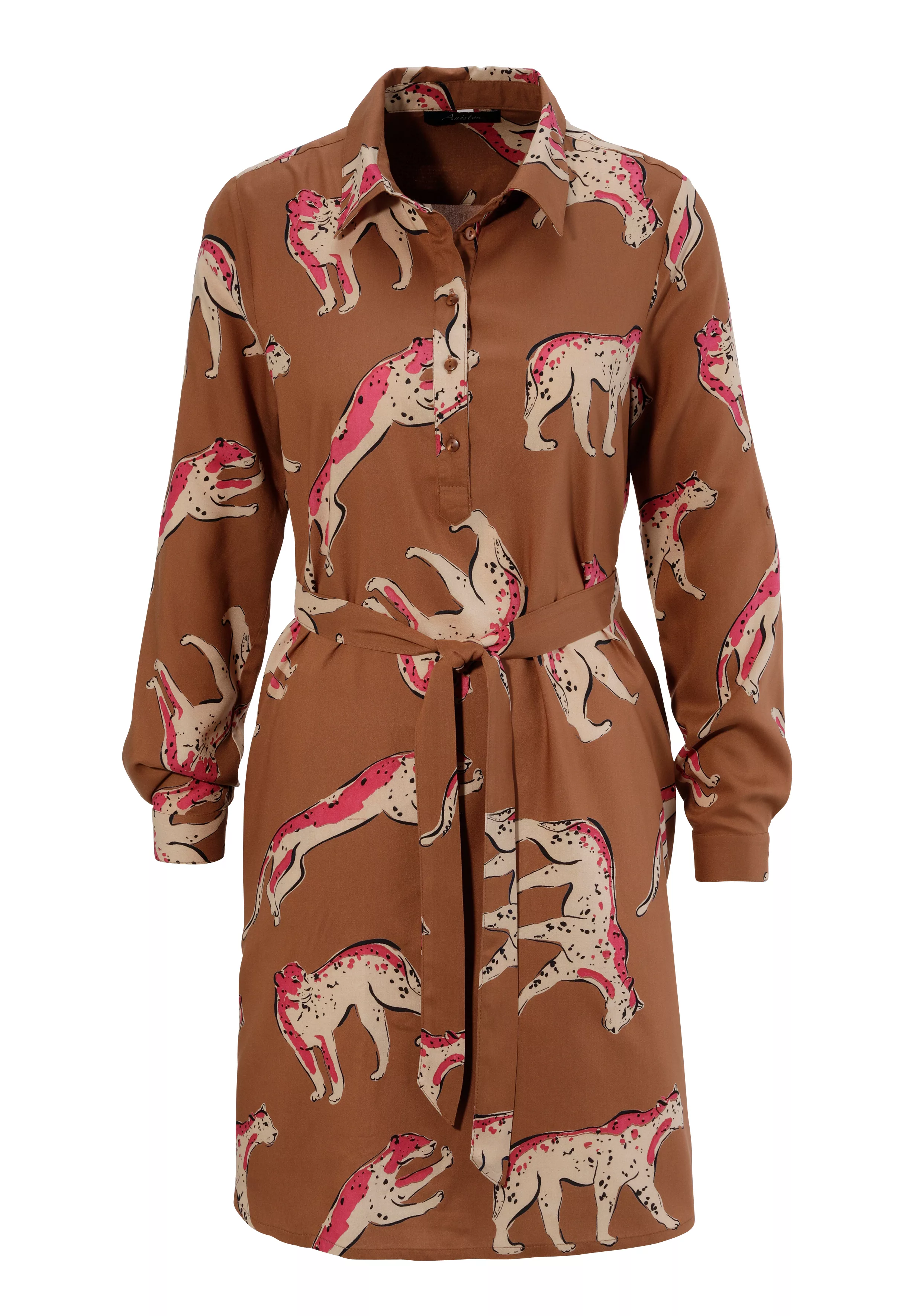 Aniston CASUAL Blusenkleid, (mit Bindegürtel), mit kunstvollen Raubkatzen b günstig online kaufen