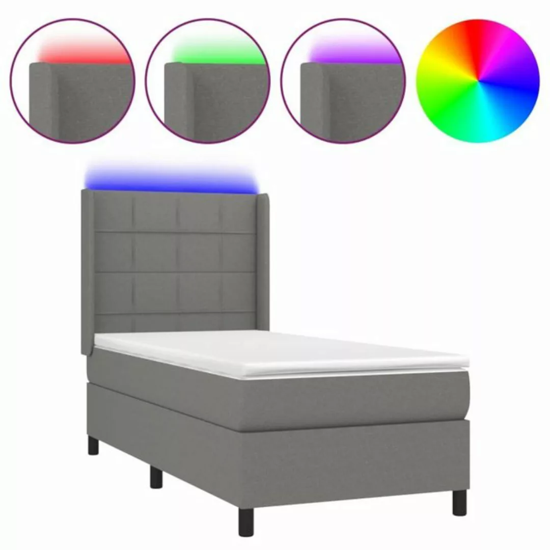 vidaXL Bett Boxspringbett mit Matratze & LED Dunkelgrau 90x200 cm Stoff günstig online kaufen