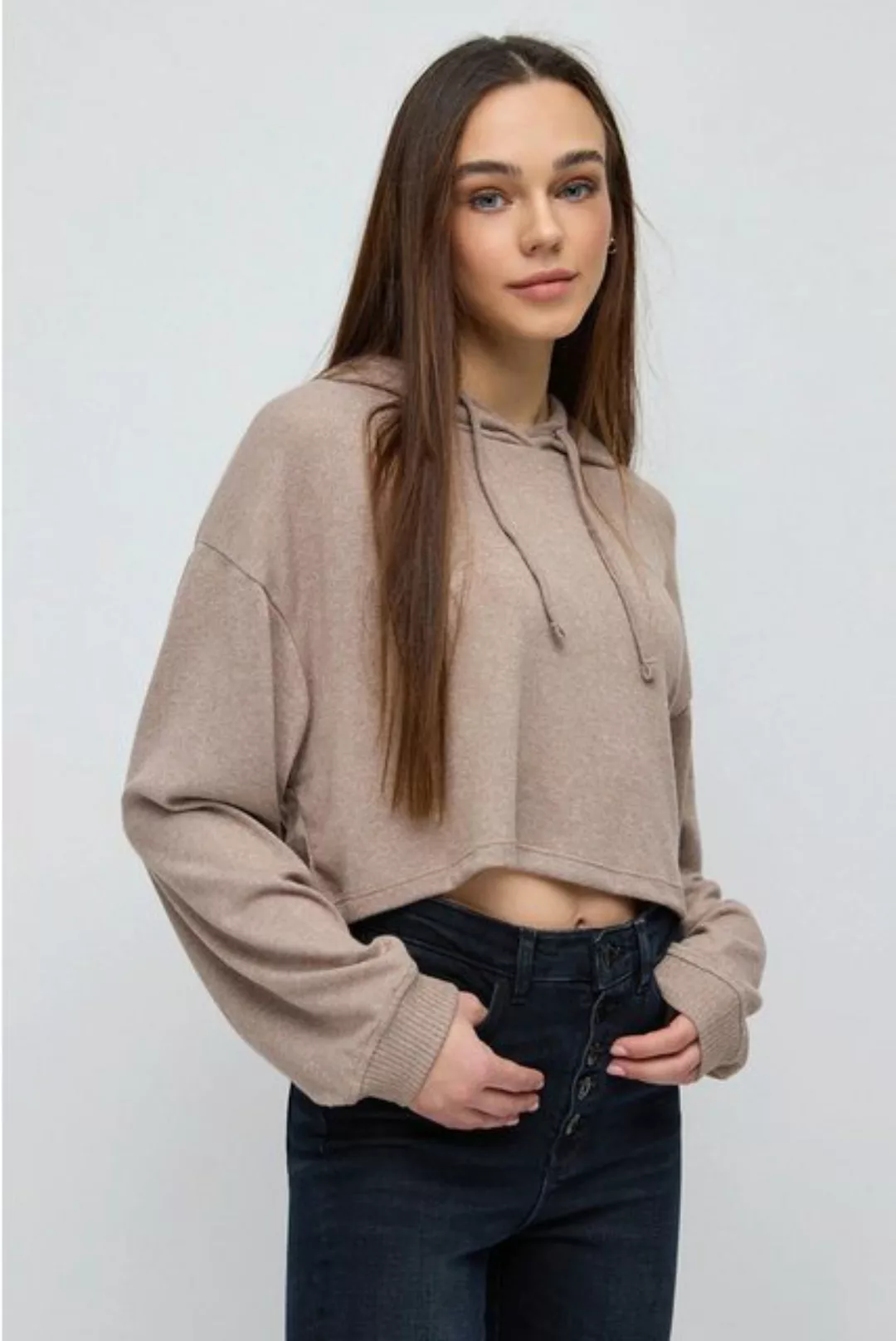 No Matter What Crop-Top Weicher Kapuzen-Crop-Top aus Strickstoff günstig online kaufen