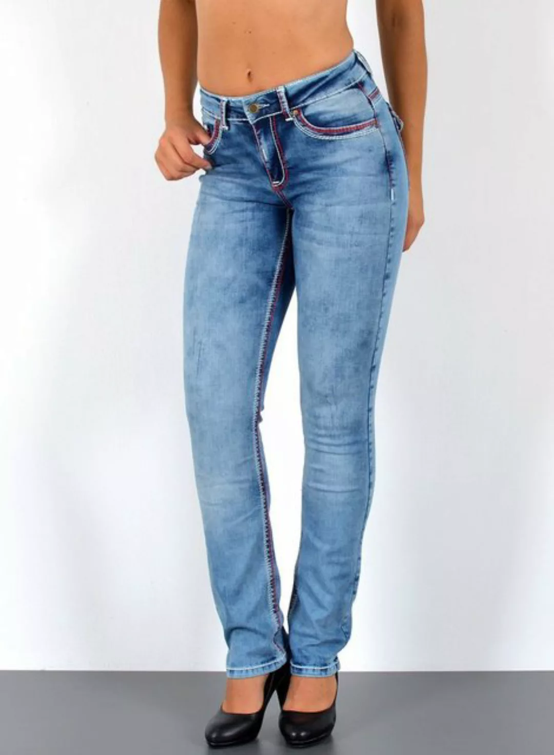 ESRA Straight-Jeans G1200 High Waist Straight Fit Jeans Damen mit dicker Na günstig online kaufen