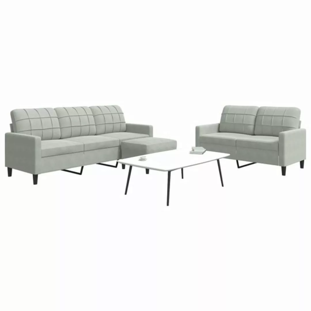 vidaXL Sofa Sofagarnitur mit Kissen Samt, Standard + Fußhocker, Hellgrau günstig online kaufen