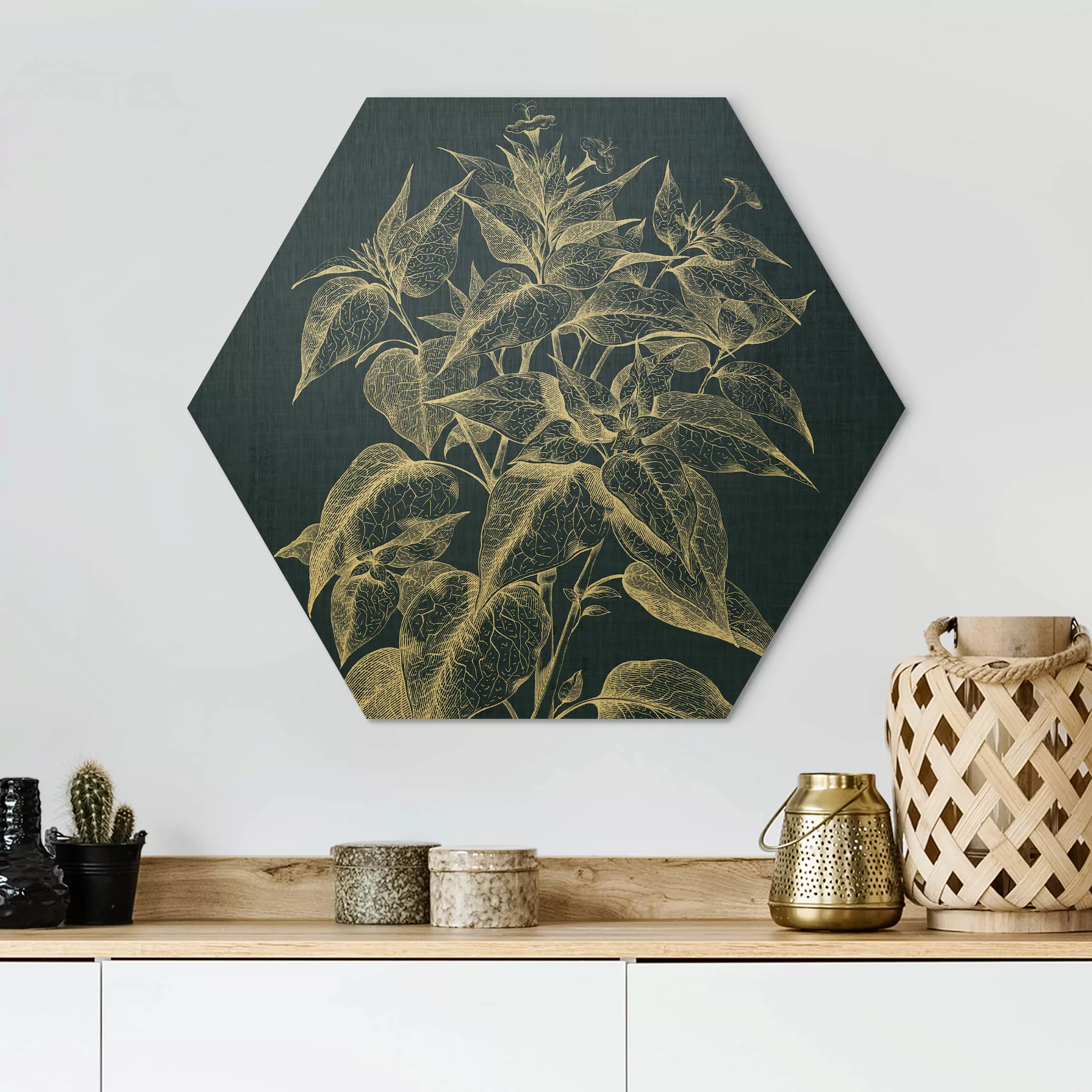 Hexagon-Alu-Dibond Bild Blumen Denim Pflanzenstudie III günstig online kaufen