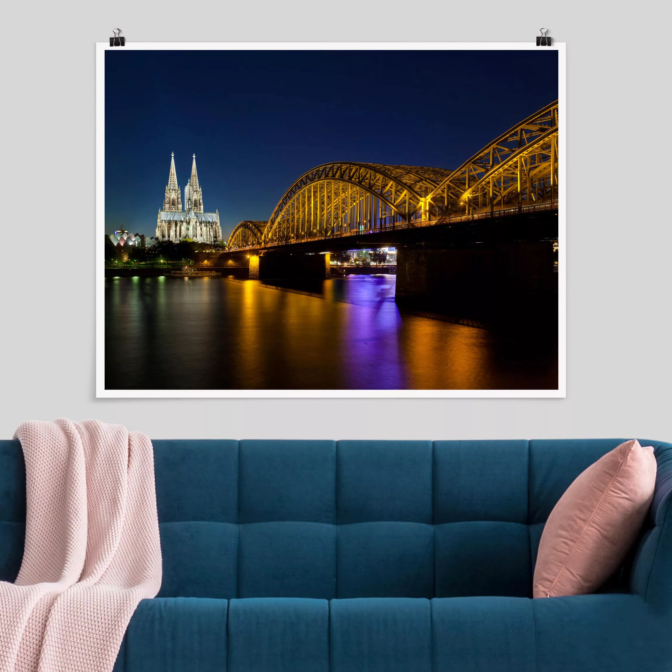 Poster Architektur & Skyline - Querformat Köln bei Nacht günstig online kaufen