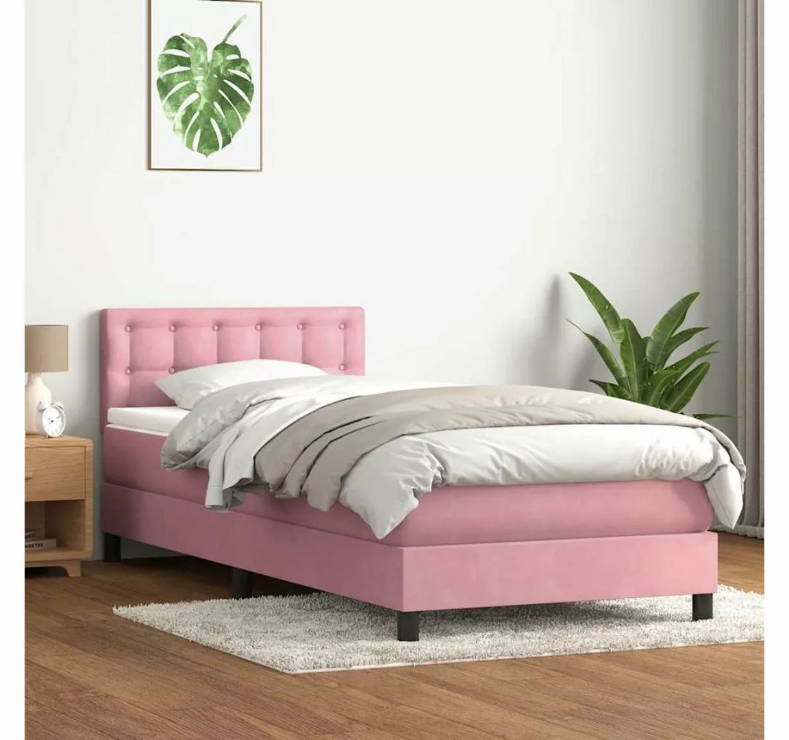 vidaXL Boxspringbett, Boxspringbett mit Matratze Rosa 100x220 cm Samt günstig online kaufen