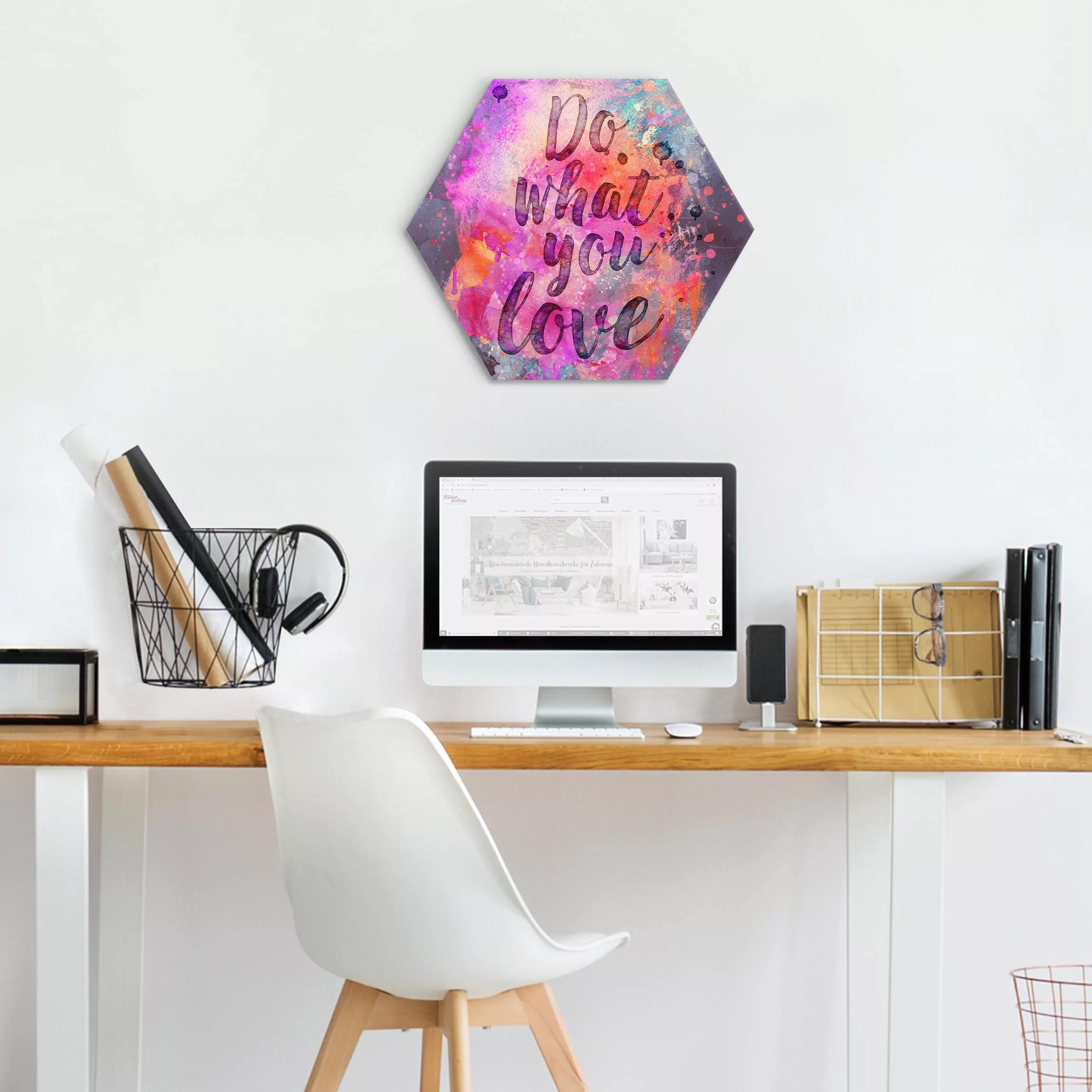 Hexagon-Alu-Dibond Bild Farbexplosion Do what you love günstig online kaufen