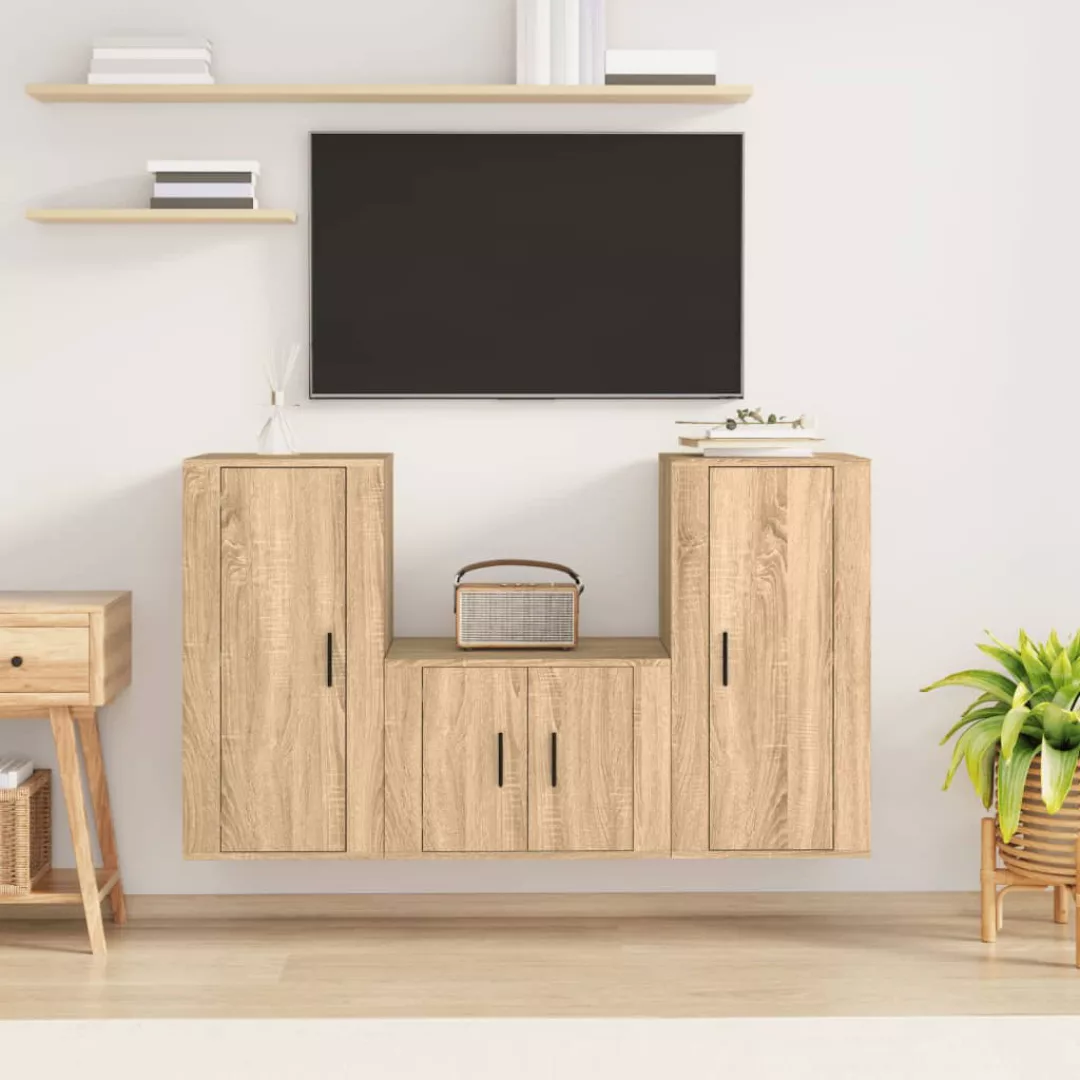 vidaXL TV-Schrank 3-tlg TV-Schrank-Set Sonoma-Eiche Spanplatte TV-Lowboard günstig online kaufen