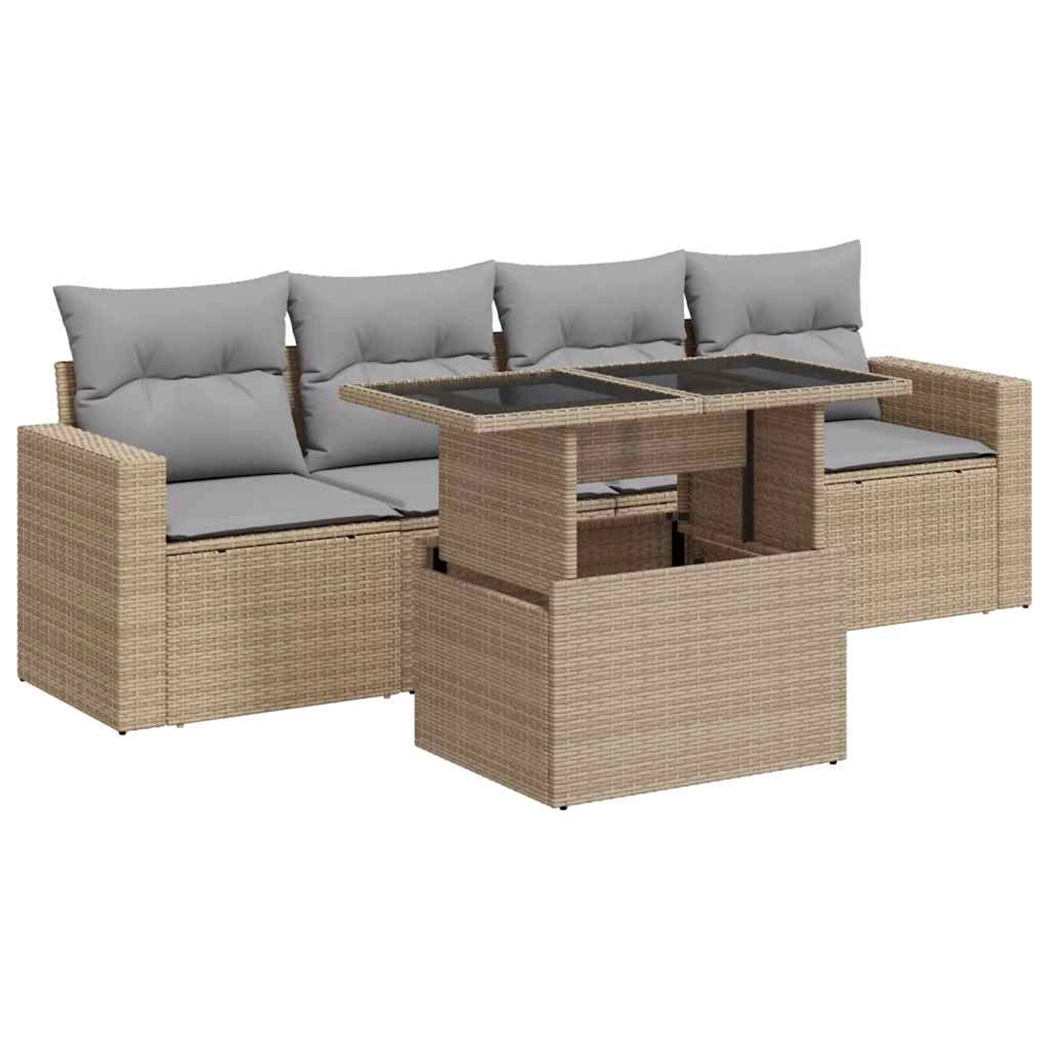 vidaXL 5-Tlg Garten-Sofagarnitur mit Kissen Beige Poly Rattan 3326240 günstig online kaufen