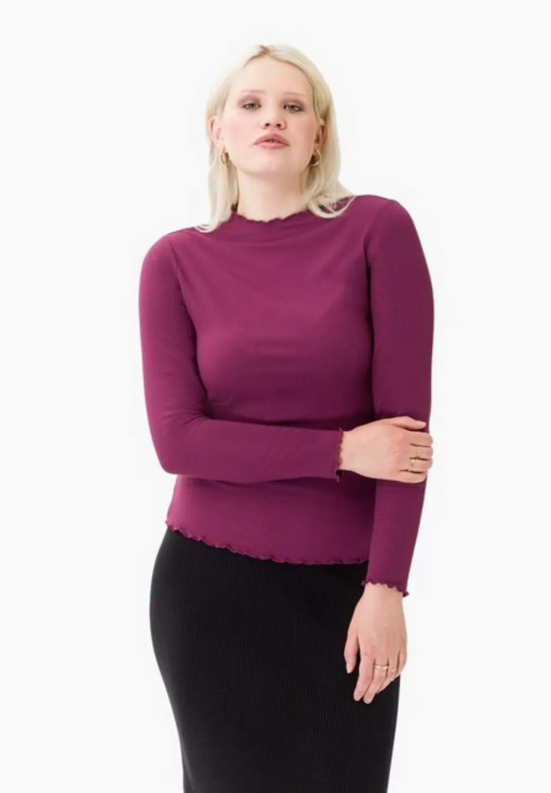 Les Lunes Langarmshirt Fleur Wellensaum, Ripp-Material günstig online kaufen