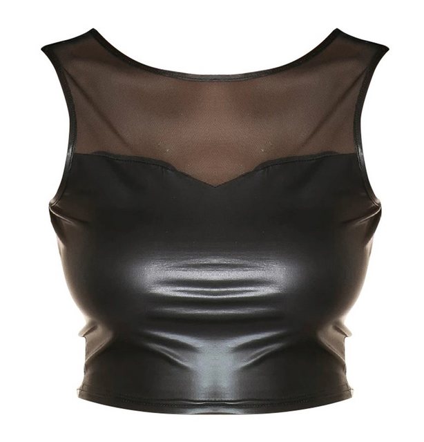 Koucla Crop-Top Wetlook Tanktop mit Mesheinsatz, Shirt ärmellos günstig online kaufen