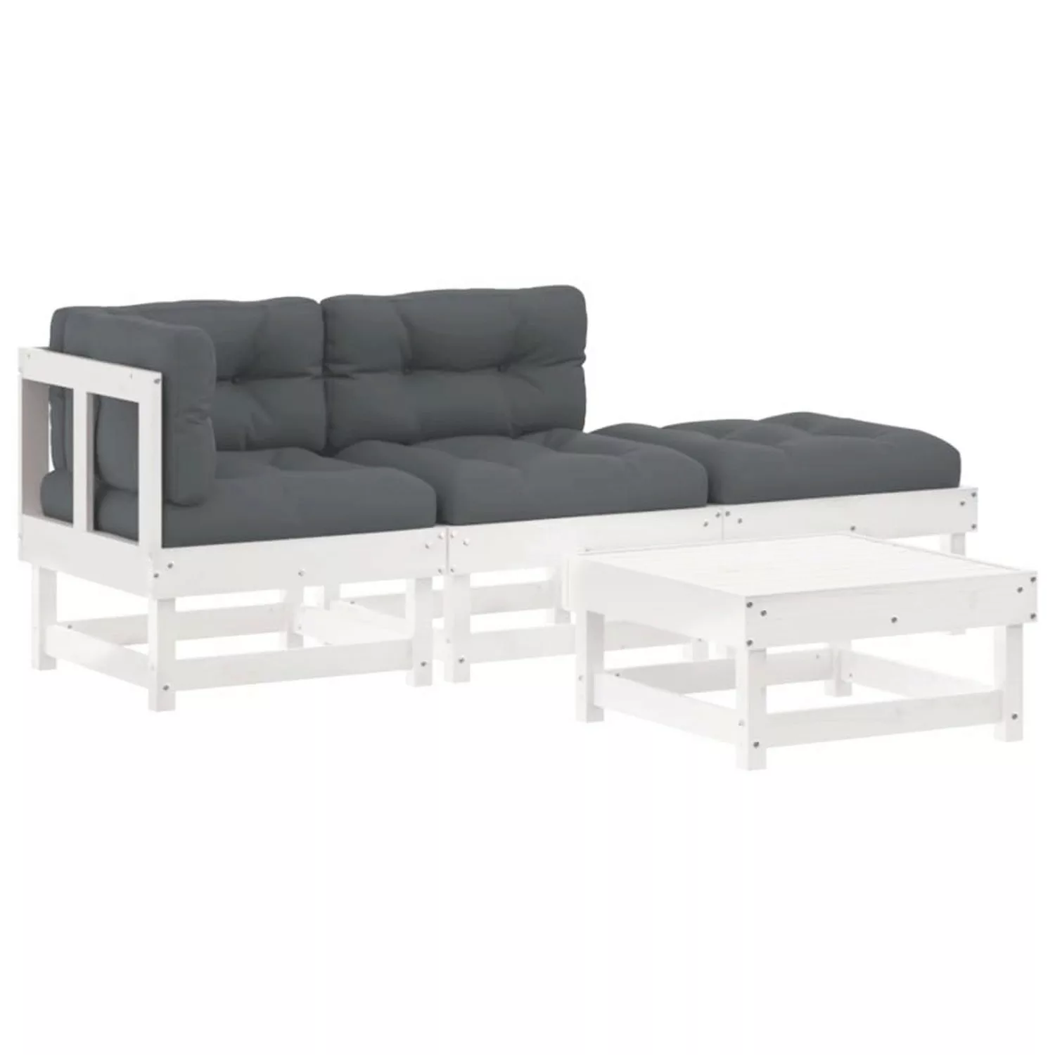 vidaXL 4-tlg Garten-Lounge-Set mit Kissen Weiß Massivholz Modell 1 günstig online kaufen