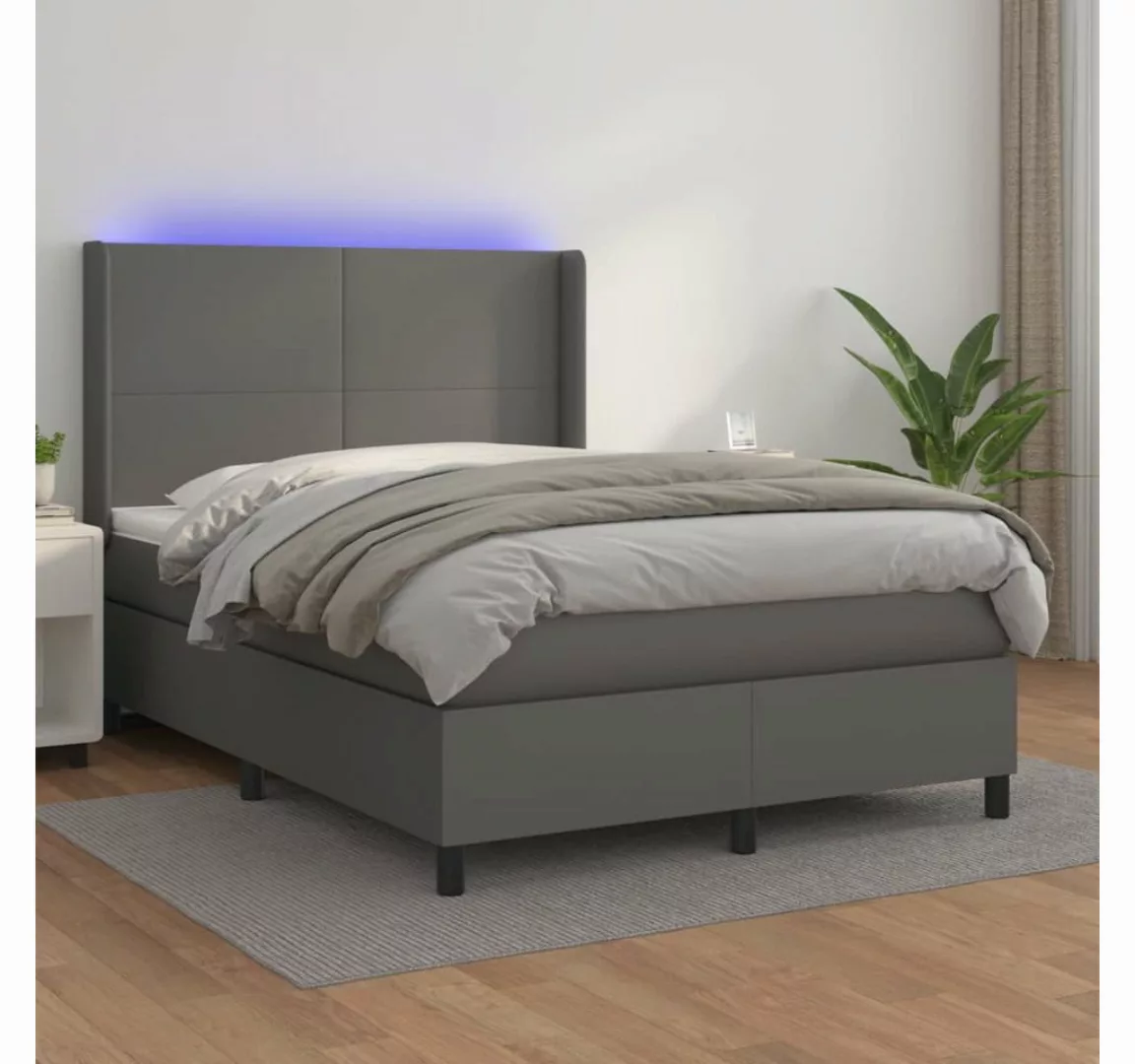 vidaXL Boxspringbett Boxspringbett mit Matratze und LED Kunstleder (140 x 2 günstig online kaufen