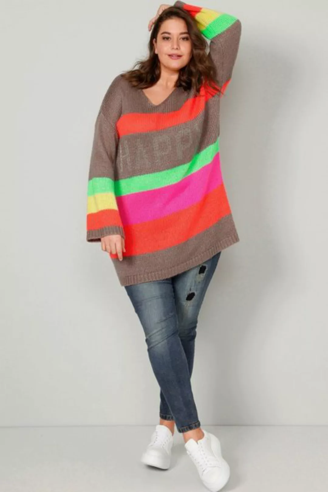 Angel of Style Strickpullover Long-Pullover oversized Blockstreifen V-Aussc günstig online kaufen