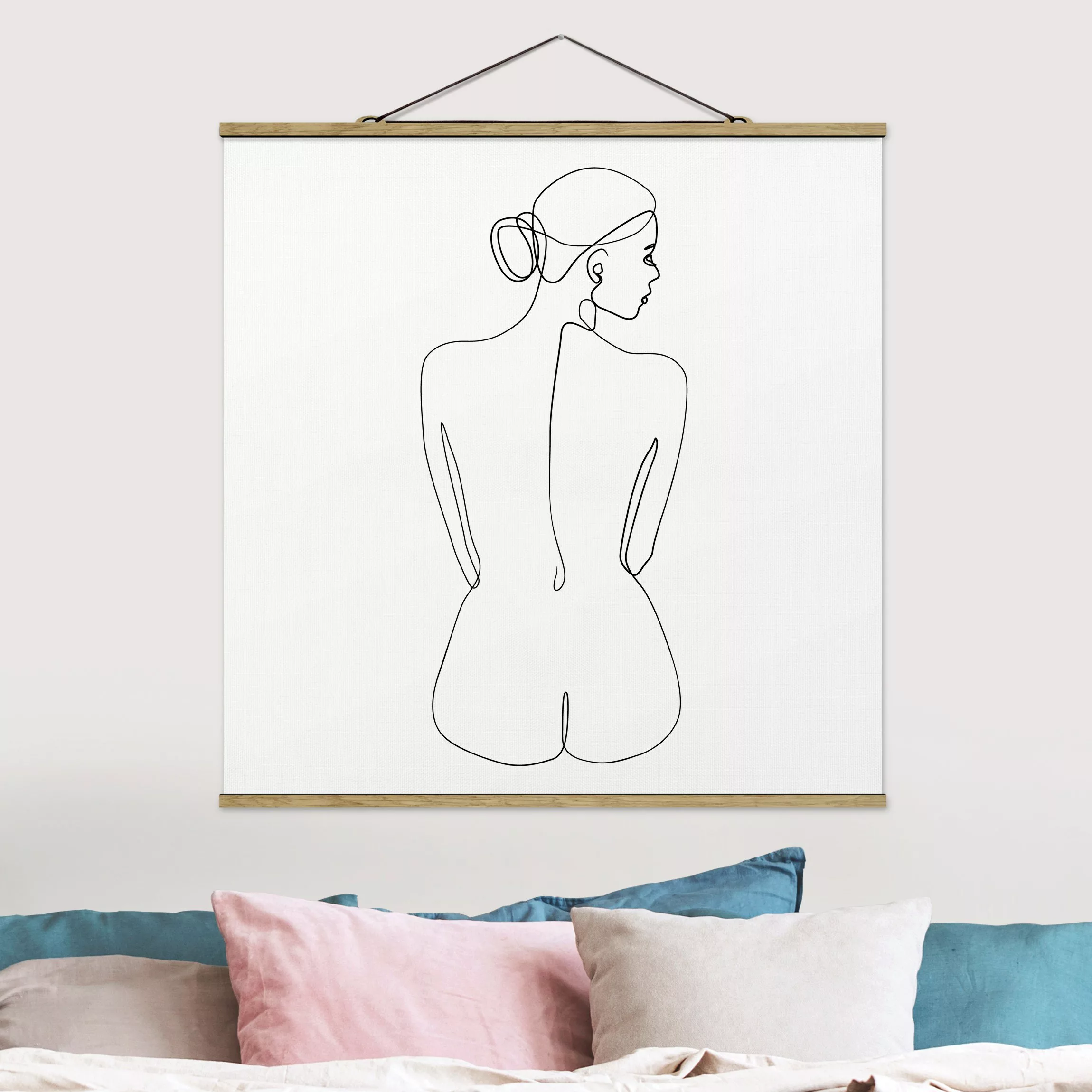 Stoffbild Abstrakt mit Posterleisten - Quadrat Line Art Akt Frau Rücken Sch günstig online kaufen