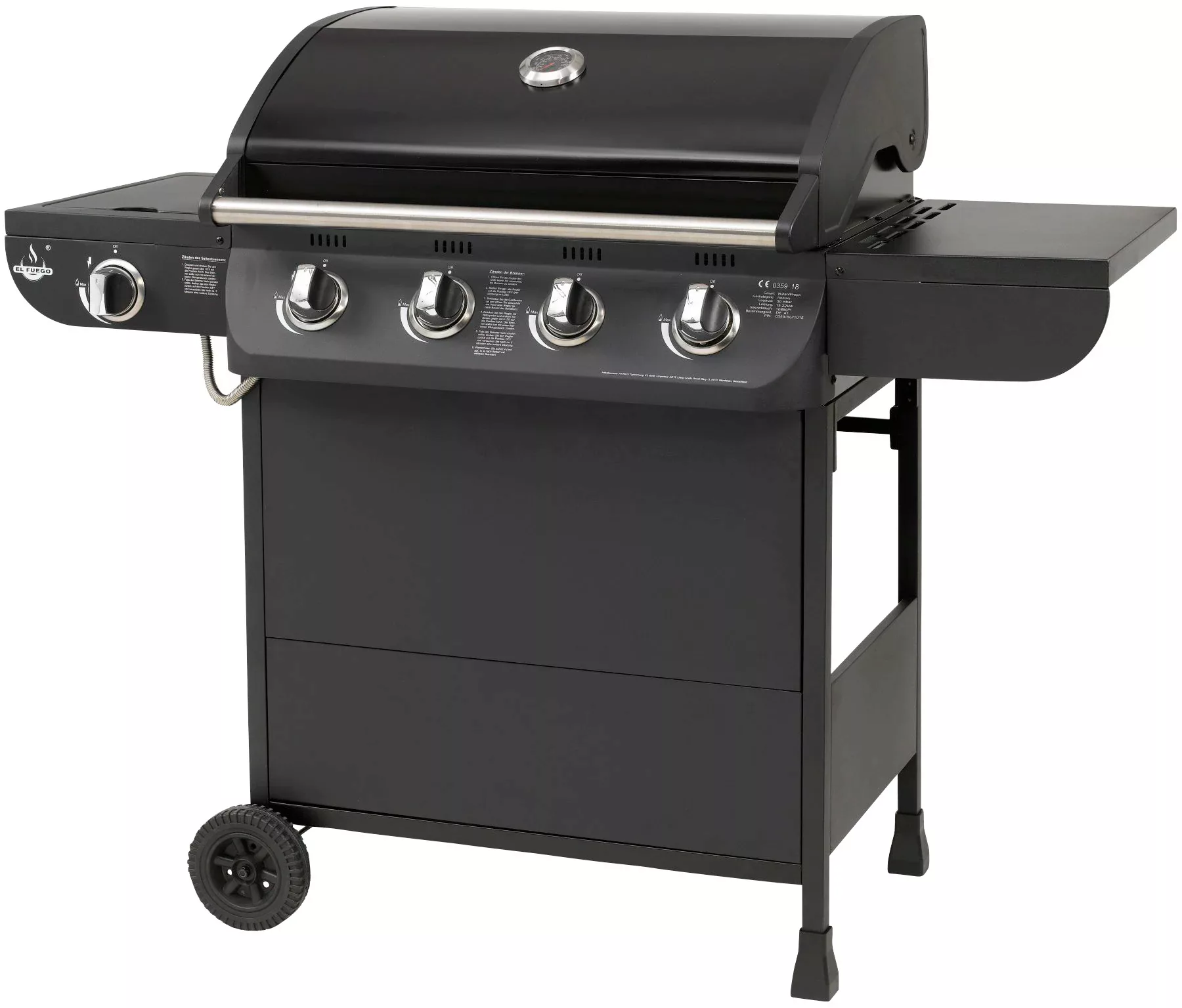 El Fuego Gasgrill Columbus 4 Brenner mit Seitenbrenner Schwarz günstig online kaufen