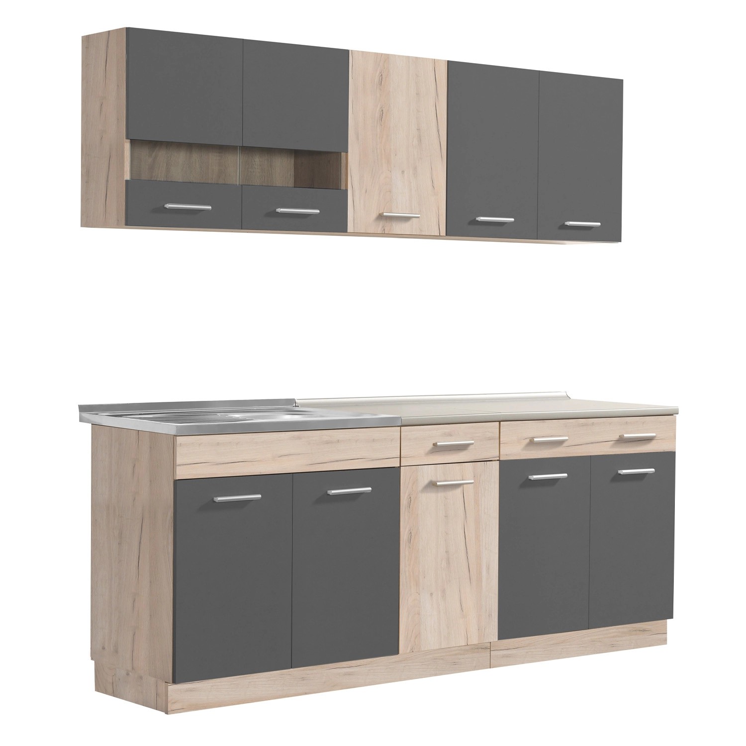 Homestyle4u Küchenzeile ohne Geräte  200x206,5x60 cm in Anthrazit 2357 günstig online kaufen