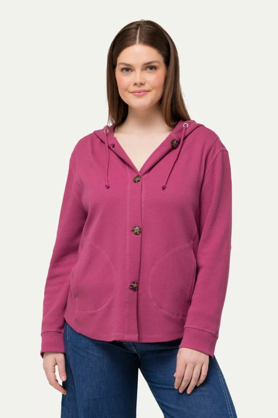 Ulla Popken Sweatjacke Sweatjacke Waffelstruktur Kapuze Biobaumwolle günstig online kaufen