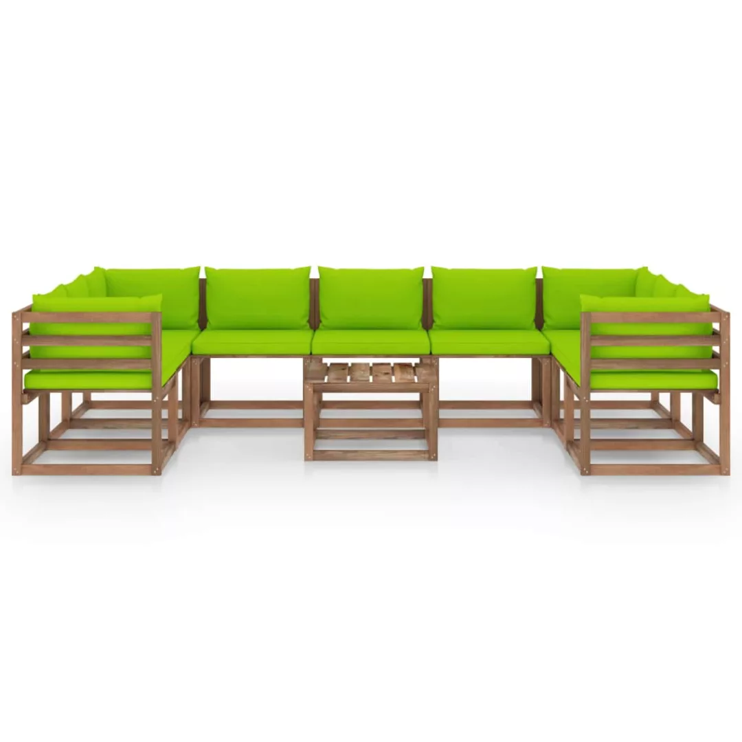 10-tlg. Garten-lounge-set Mit Hellgrünen Kissen günstig online kaufen
