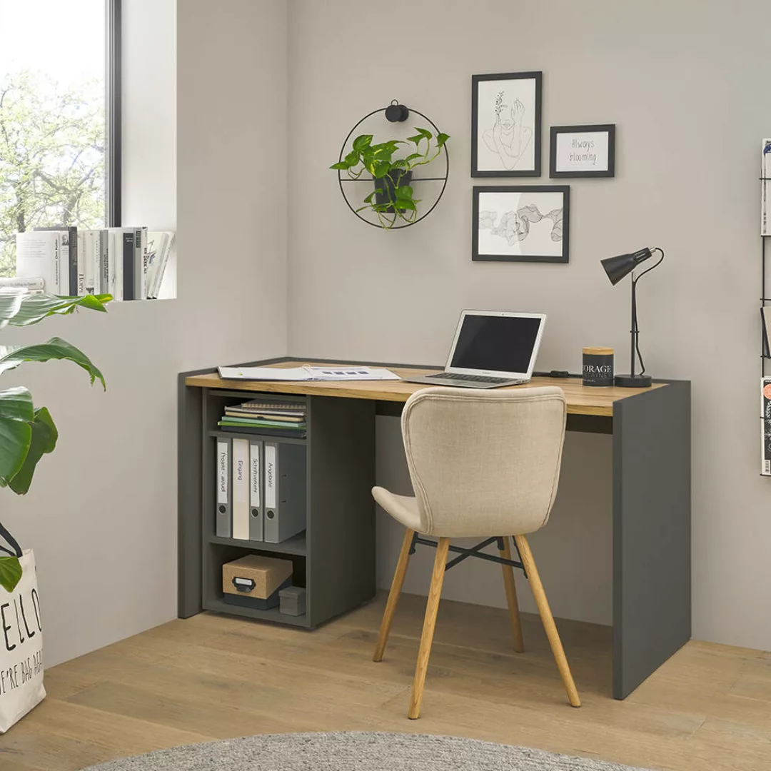 Büromöbel Set anthrazit mit Eiche CRISP-61 modern 2-teilig mit Schreibtisch günstig online kaufen