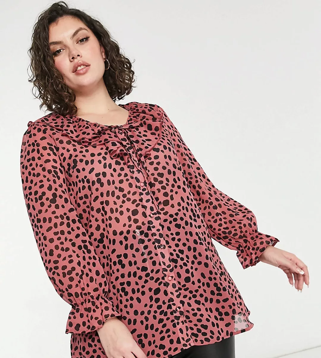 Yours – Bluse mit Rüschendetails in rosa bedruckt günstig online kaufen