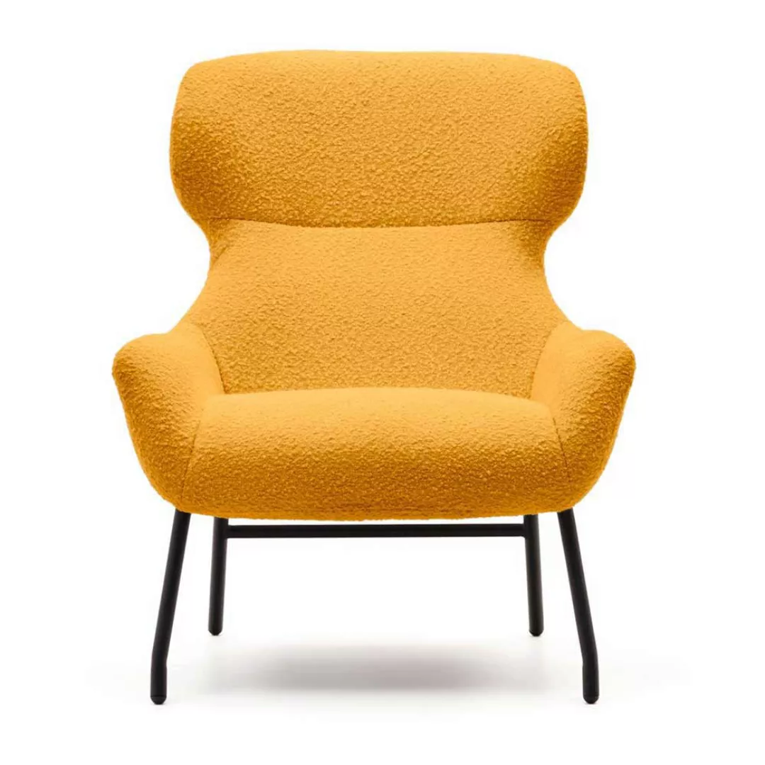 Sessel Senfgelb modern im Skandi Design Boucle Stoff und Metall günstig online kaufen