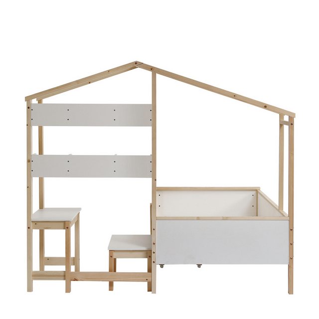 OKWISH Kinderbett Holzbett Hausbett mit Schubladen und Regalen, mit Tisch u günstig online kaufen