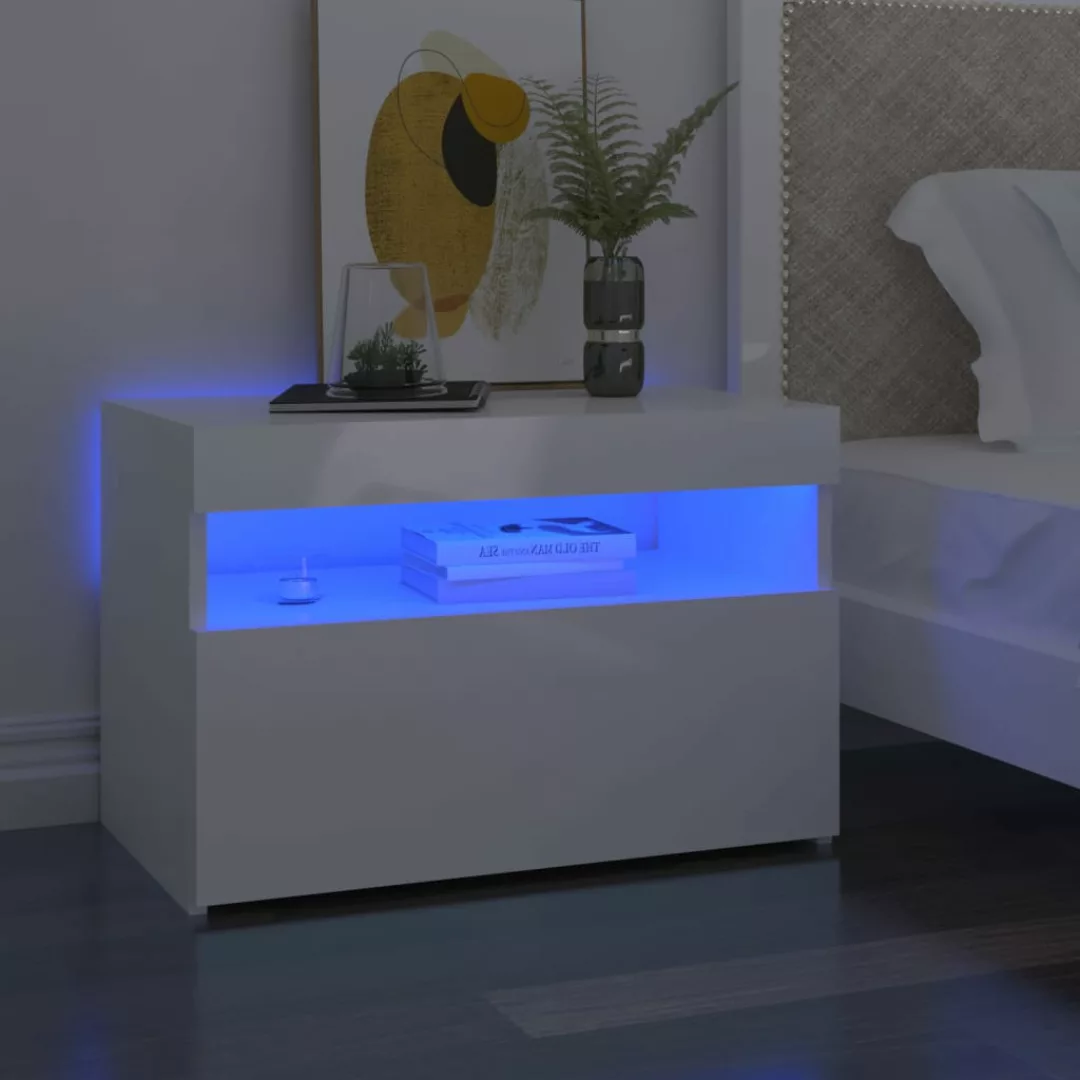 Nachttisch Mit Led-leuchten Hochglanz-weiß 60x35x40 Cm günstig online kaufen