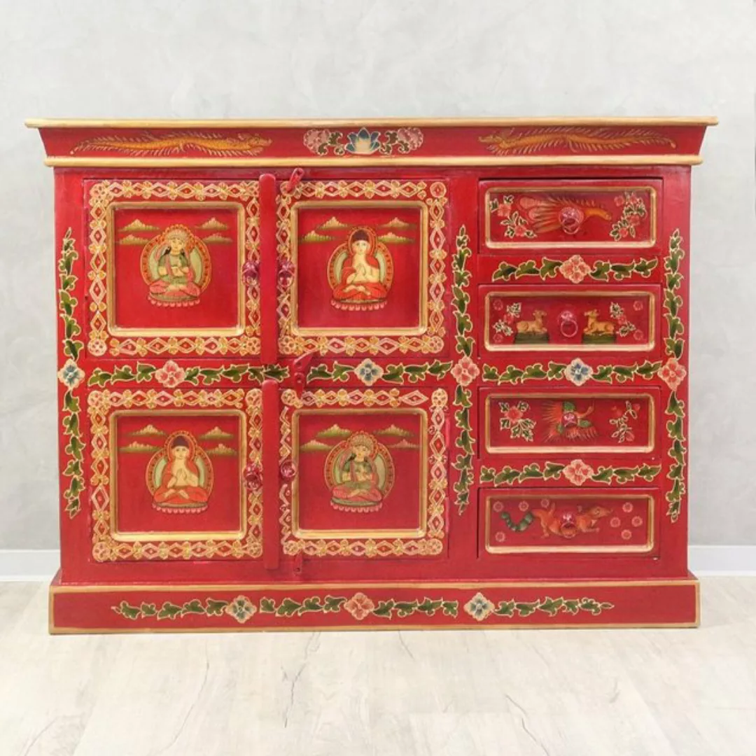 Oriental Galerie Mehrzweckschrank Aufwendiger Tibet Wandschrank Tashi Rot 1 günstig online kaufen