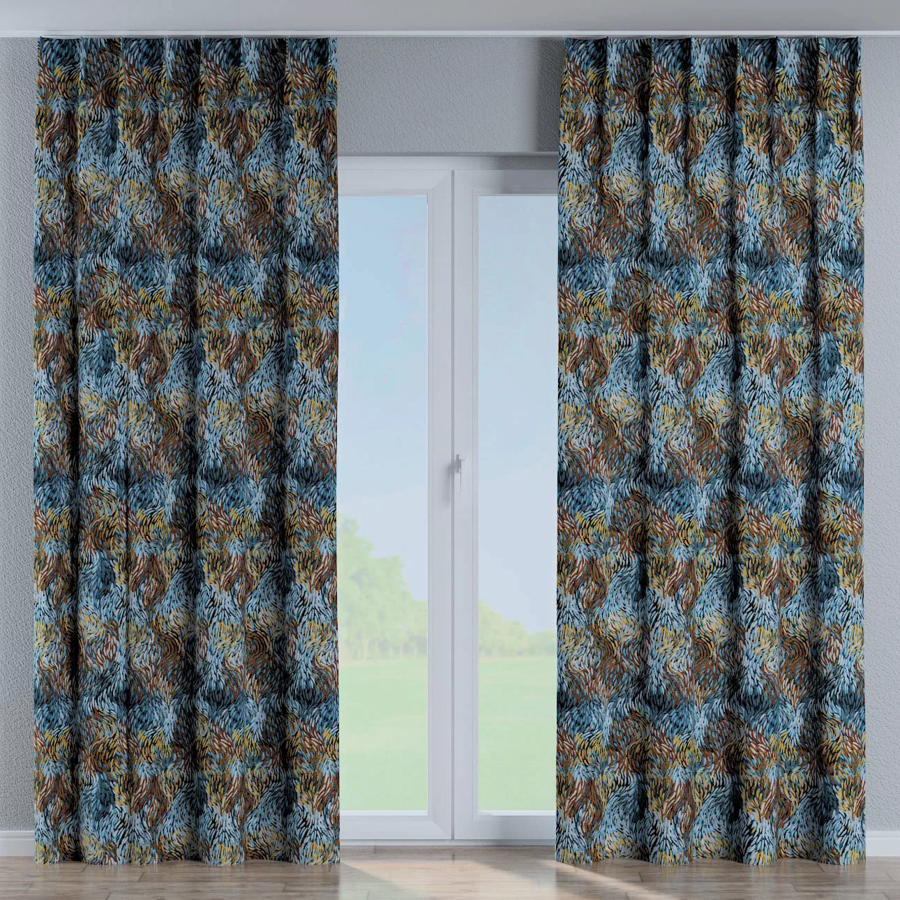 Vorhang mit flämischen 1-er Falten, blau- orange, Intenso Premium (144-37) günstig online kaufen
