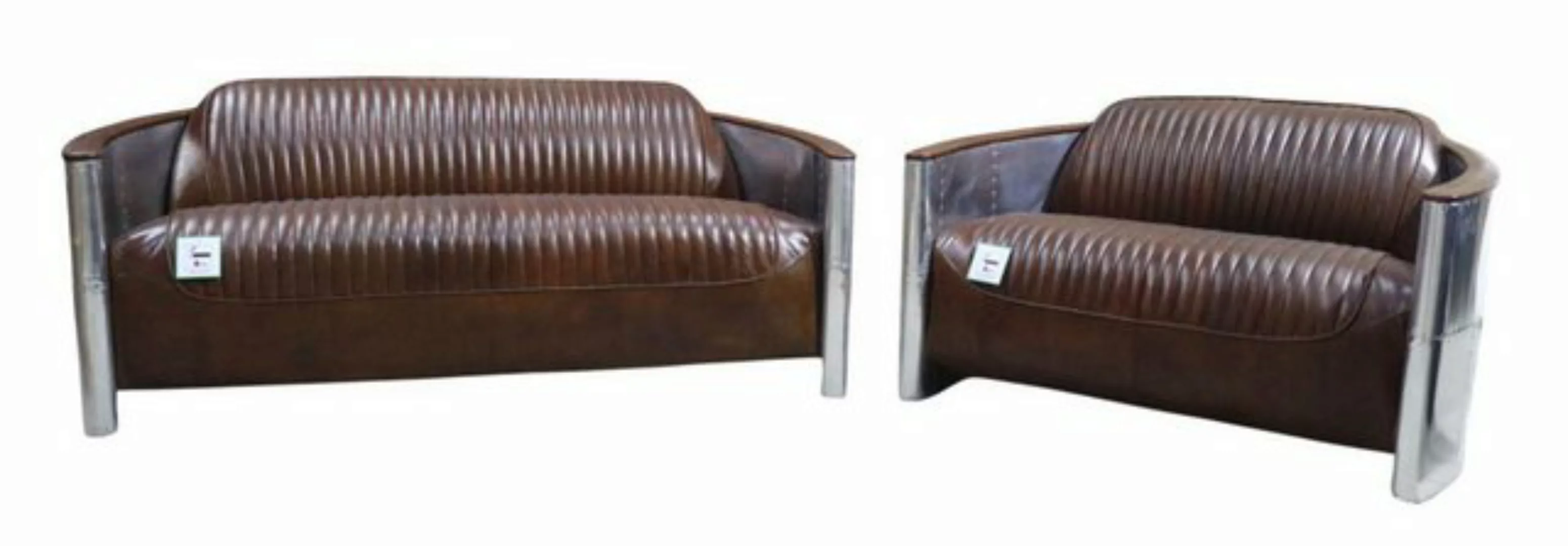 Xlmoebel Sofa Neue Vintage Retro Ledersofa-Sitzgruppe mit 3-Sitzer und 2-Si günstig online kaufen