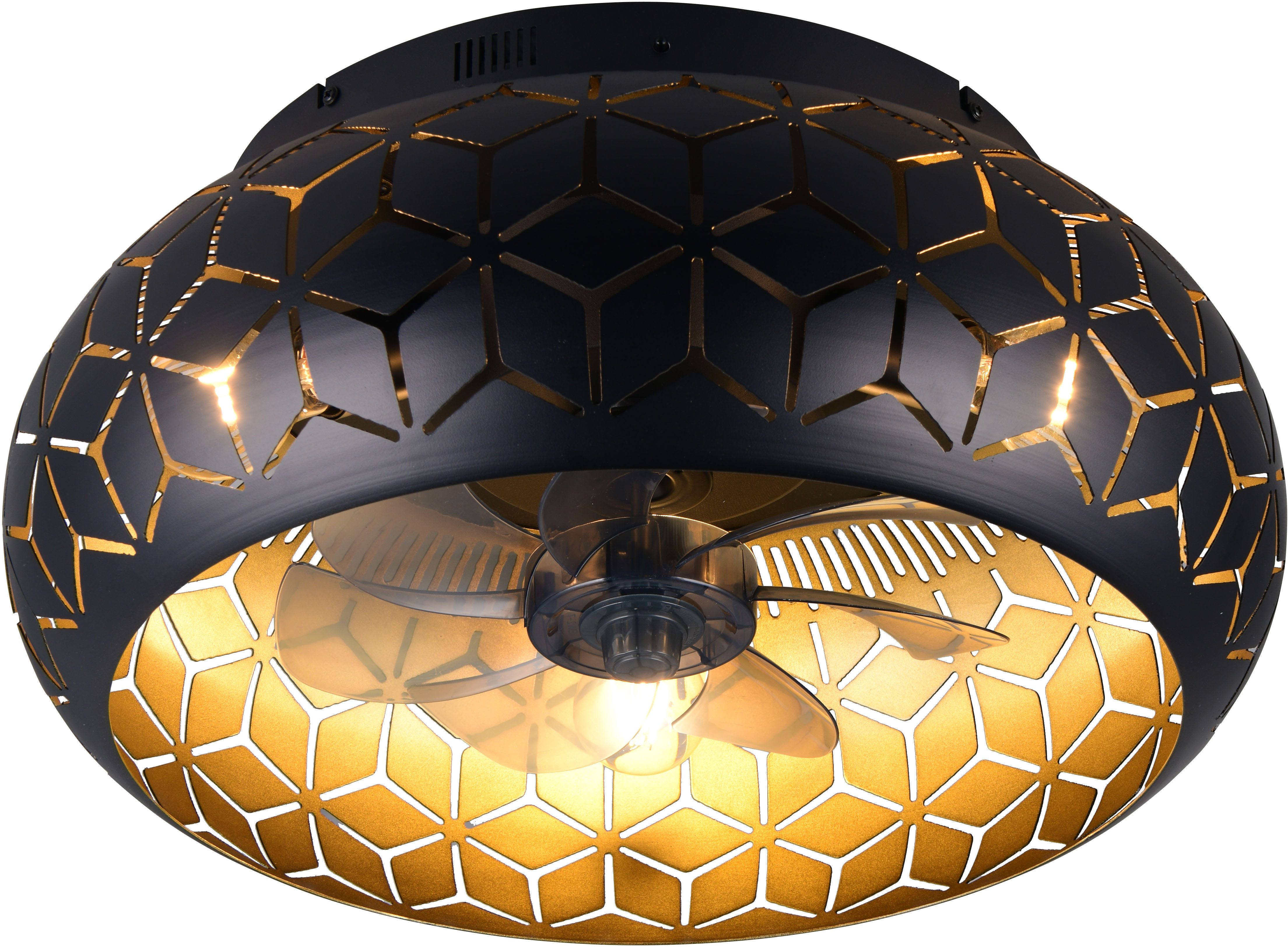Ventilator Bidar, schwarz/gold, Licht, Fernbedienung, leise günstig online kaufen