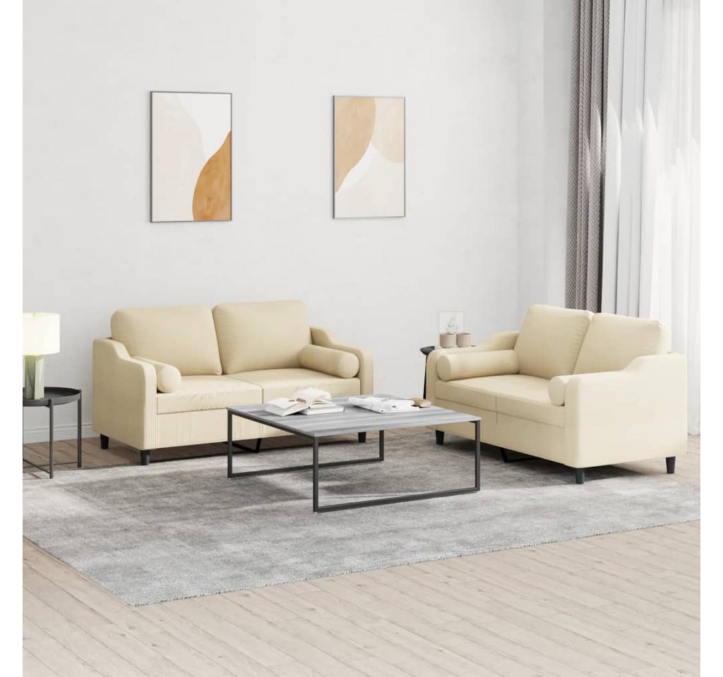 vidaXL Sofa Sofagarnitur Set mit Kissen Stoff, 2-tlg., Creme günstig online kaufen