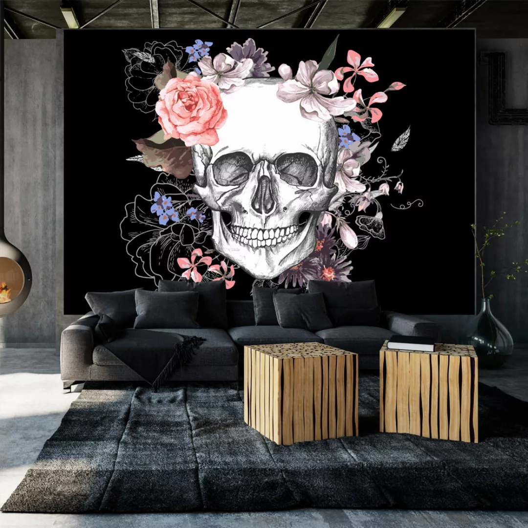 Selbstklebende Fototapete - Skull And Flowers günstig online kaufen