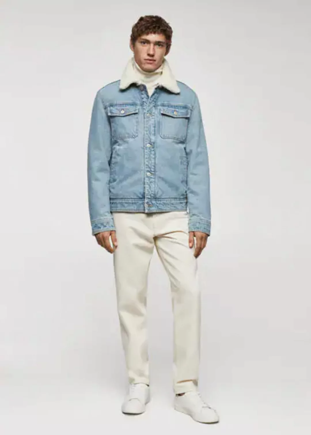 Jeansjacke mit Kunstshearling günstig online kaufen