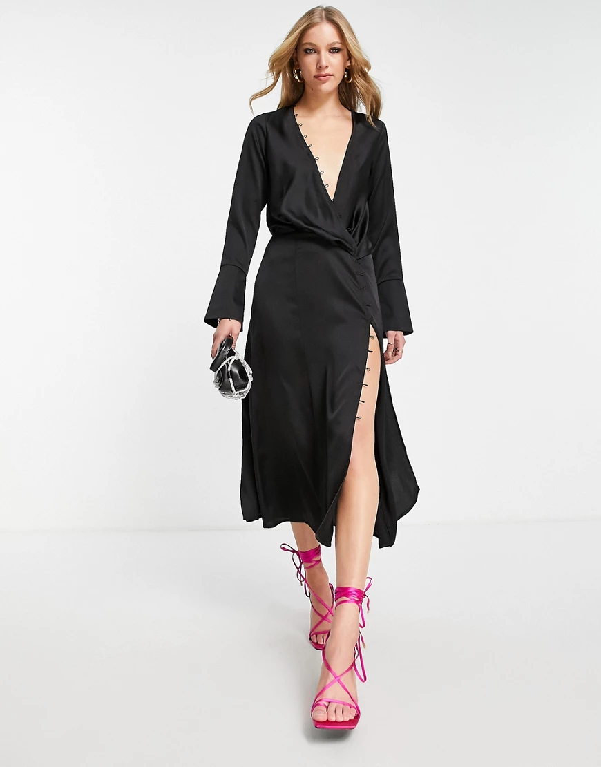 ASOS DESIGN – Drapiertes Minikleid in Schwarz mit asymmetrischem Schnitt un günstig online kaufen