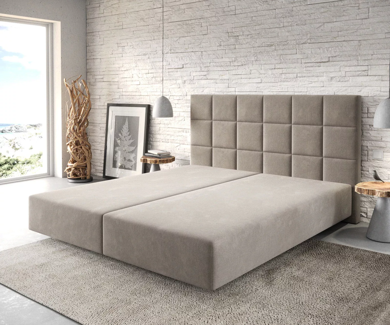 Boxspringgestell Dream-Fine 180x200 cm Mikrofaser Beige günstig online kaufen