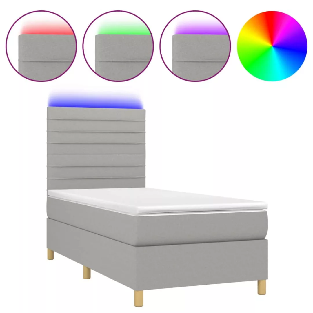 Vidaxl Boxspringbett Mit Matratze & Led Hellgrau 100x200 Cm Stoff günstig online kaufen