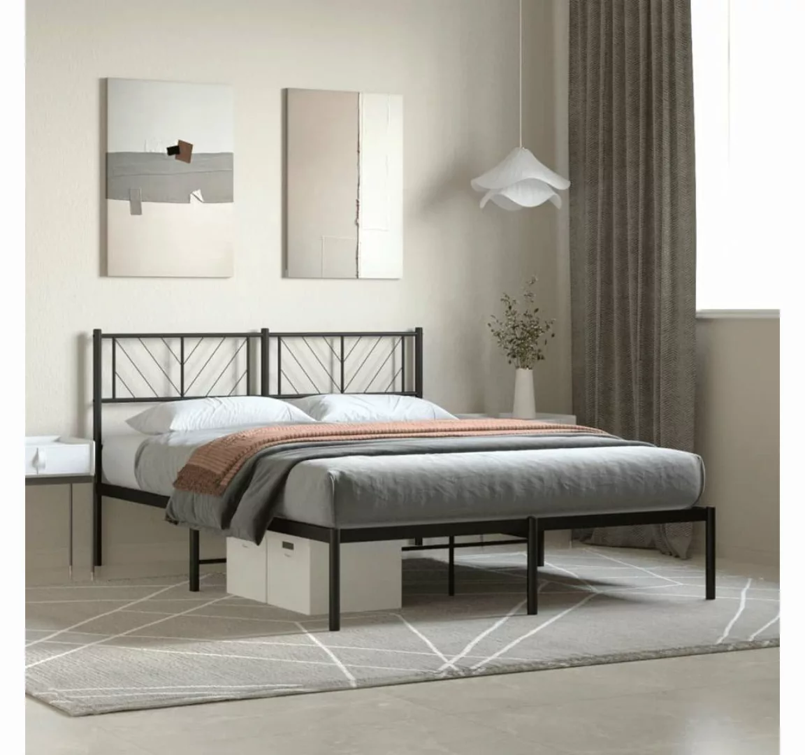 furnicato Bett Bettgestell mit Kopfteil Metall Schwarz 135x190 cm günstig online kaufen