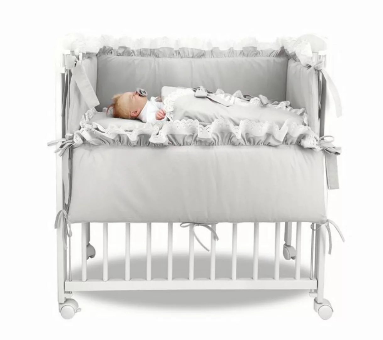 hopsibaby Beistellbett 3in1 Babybett Edel ROYAL SET Grau, Rosa, Spitze-Weiß günstig online kaufen