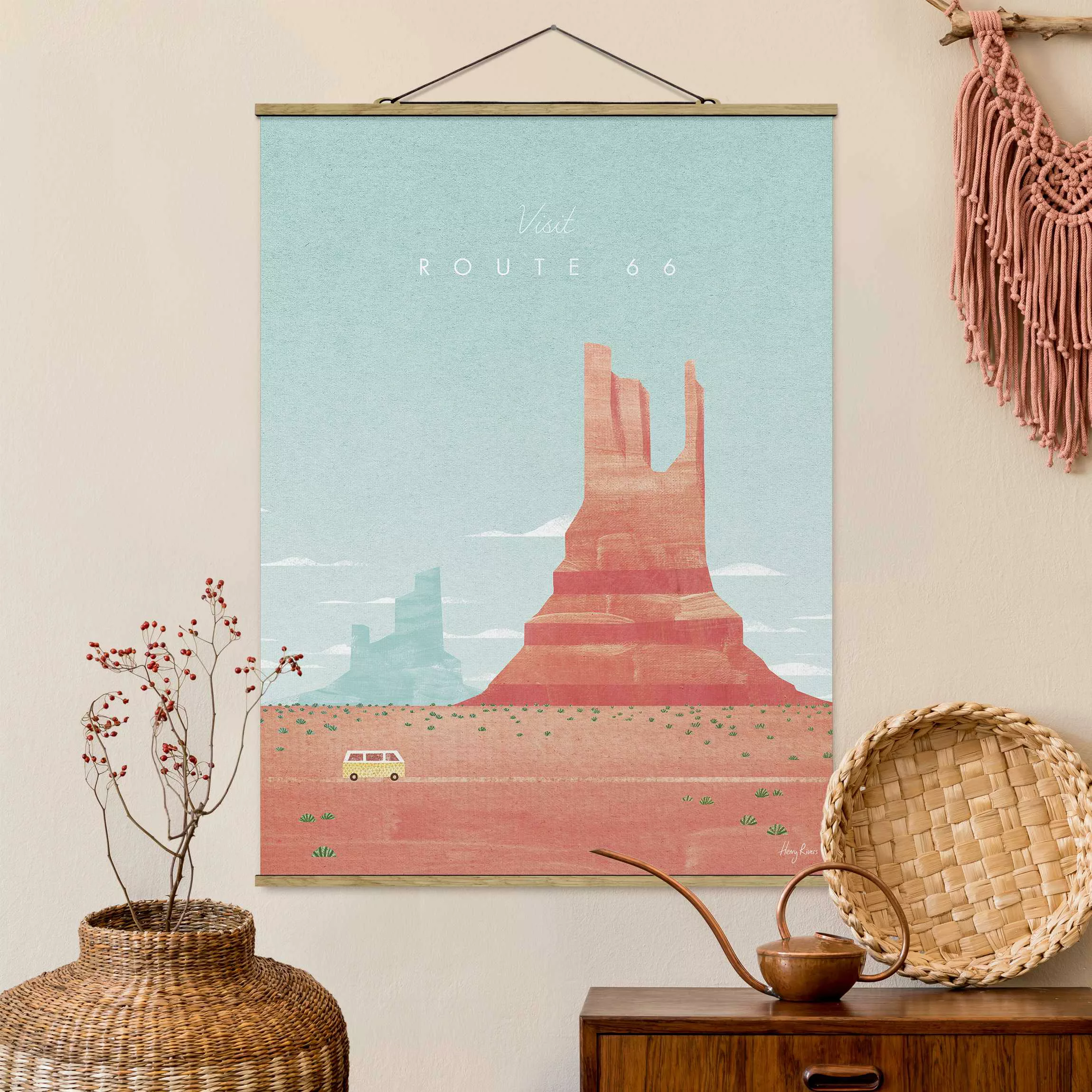 Stoffbild mit Posterleisten Reiseposter - Route 66 günstig online kaufen