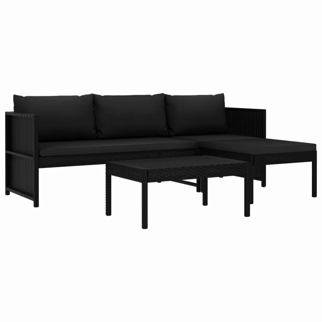 3-tlg. Garten-lounge-set Mit Auflagen Poly Rattan Schwarz günstig online kaufen