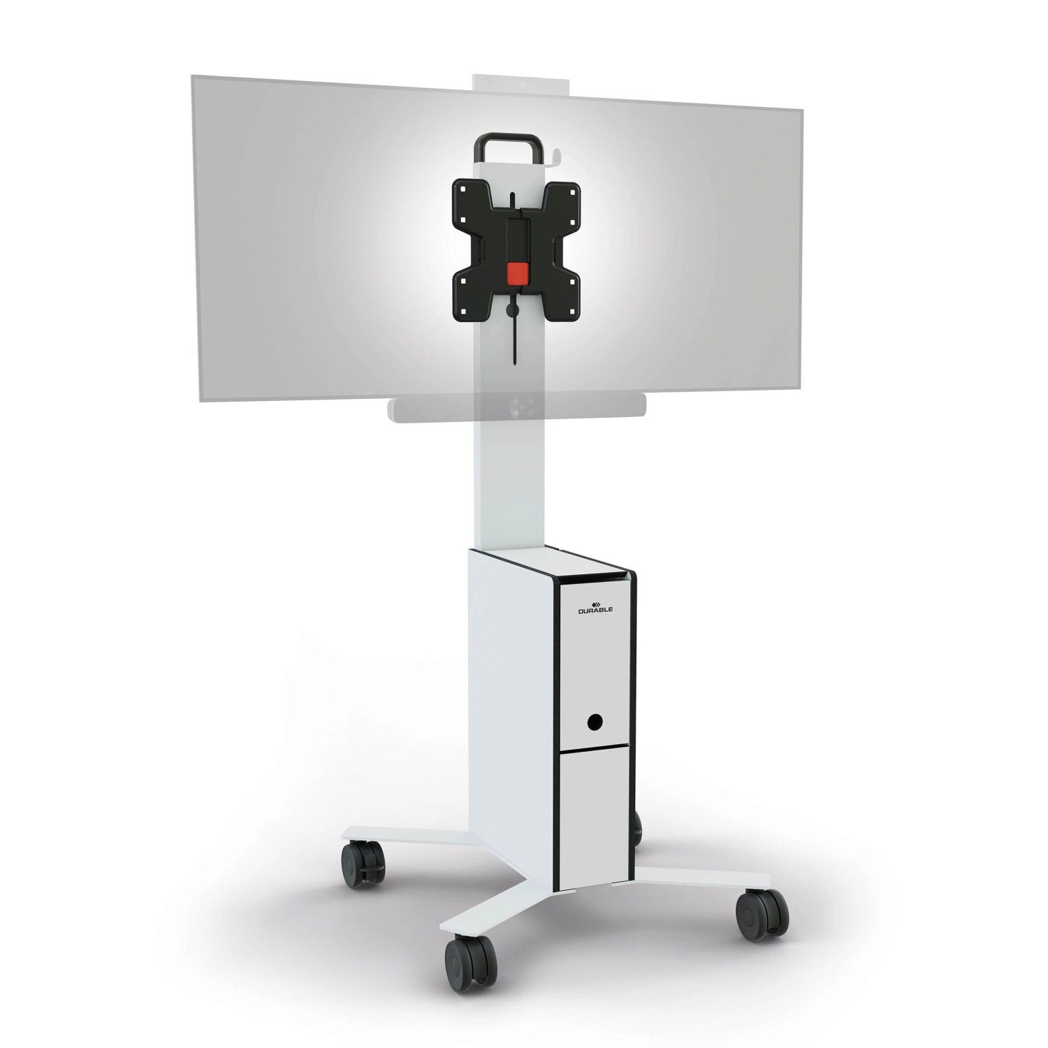 Durable Mobiler TV Wagen COWORKSATION für TV/Monitore 3 Fächer Weiß günstig online kaufen