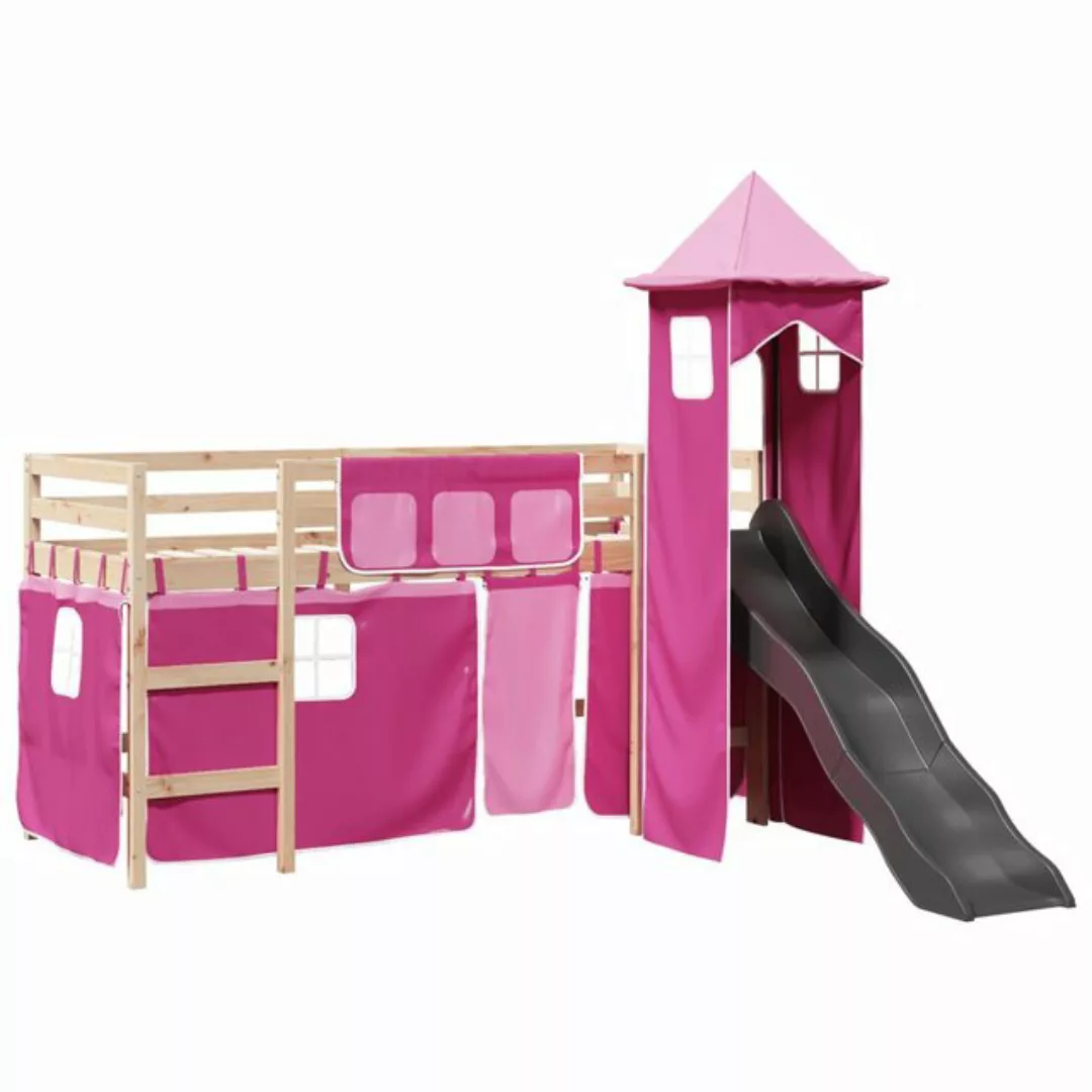 vidaXL Bett Kinderhochbett mit Turm Rosa 90x190 cm Massivholz Kiefer günstig online kaufen