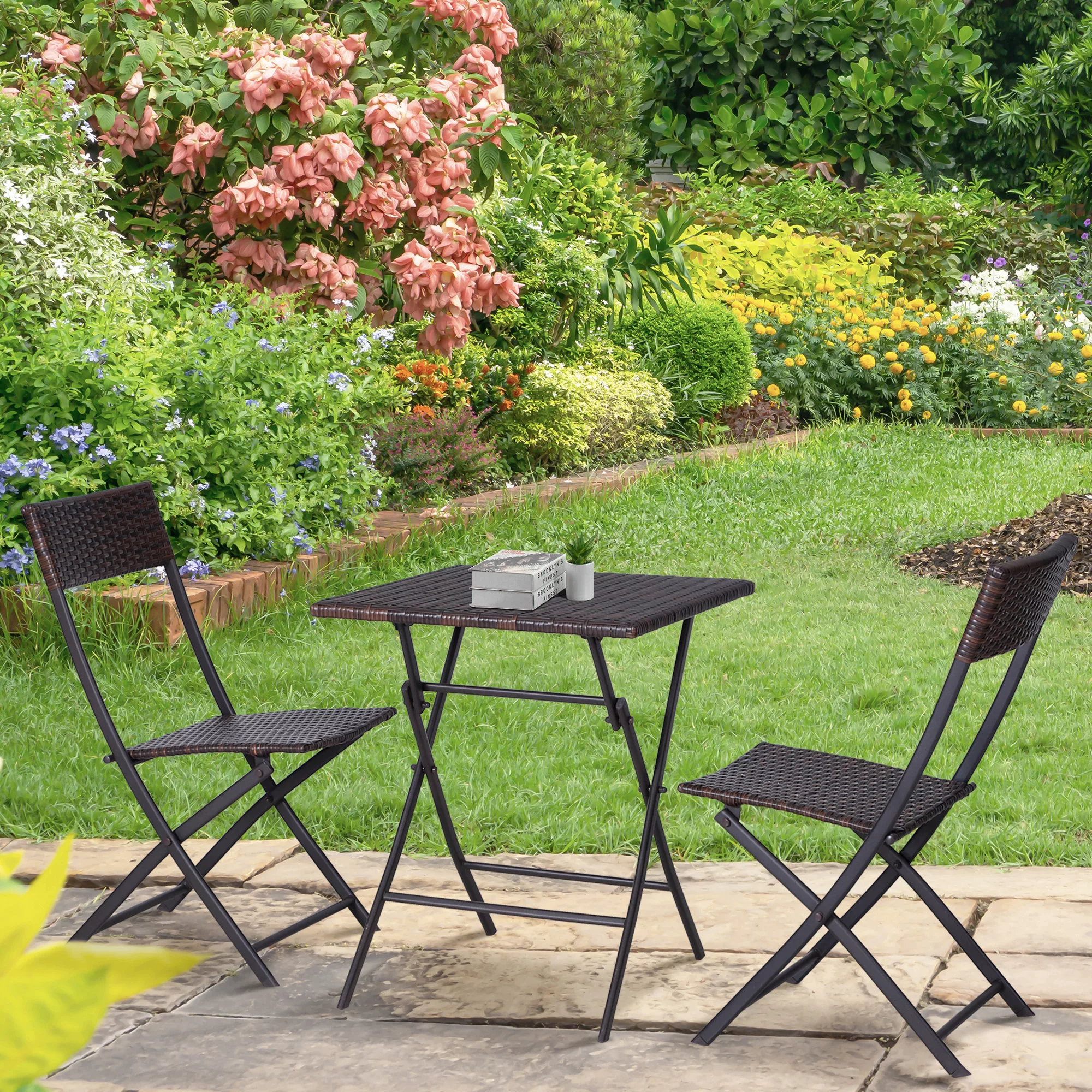 Outsunny Polyrattan Bistroset für 2 Personen, Rattan Sitzgruppe Gartenmöbel günstig online kaufen