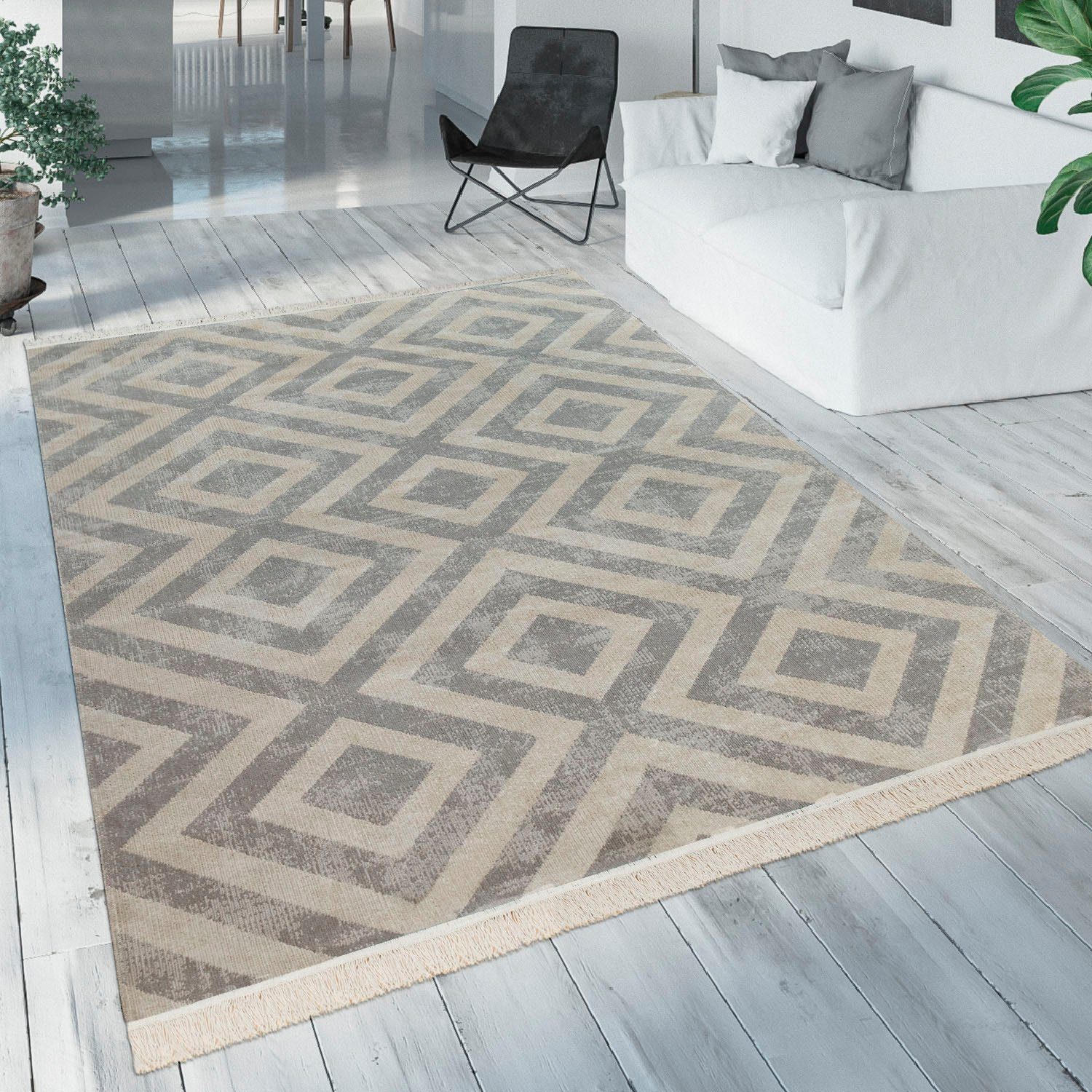 Paco Home Teppich »Poco 821«, rechteckig, 6 mm Höhe, Kurzflor, Rauten Desig günstig online kaufen