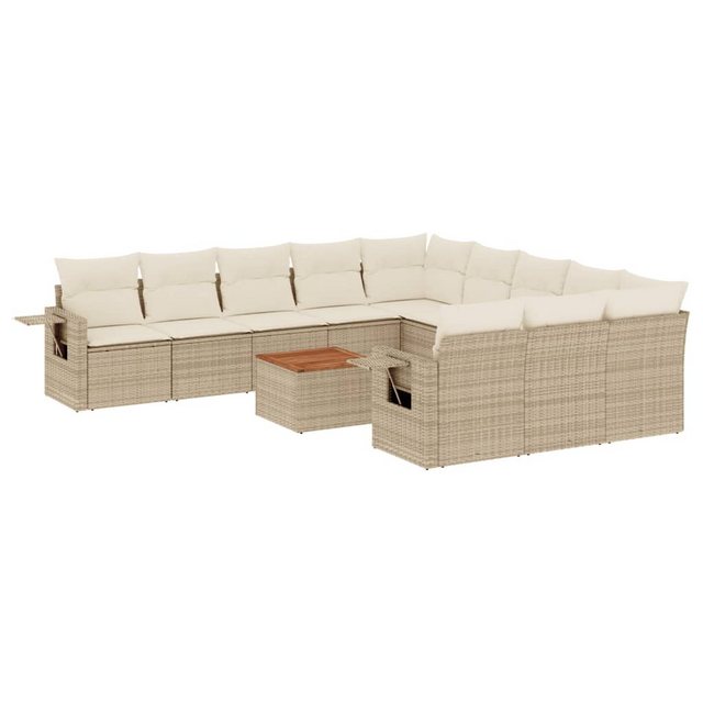 vidaXL Sofaelement 12-tlg. Garten-Sofagarnitur mit Kissen Beige Poly Rattan günstig online kaufen