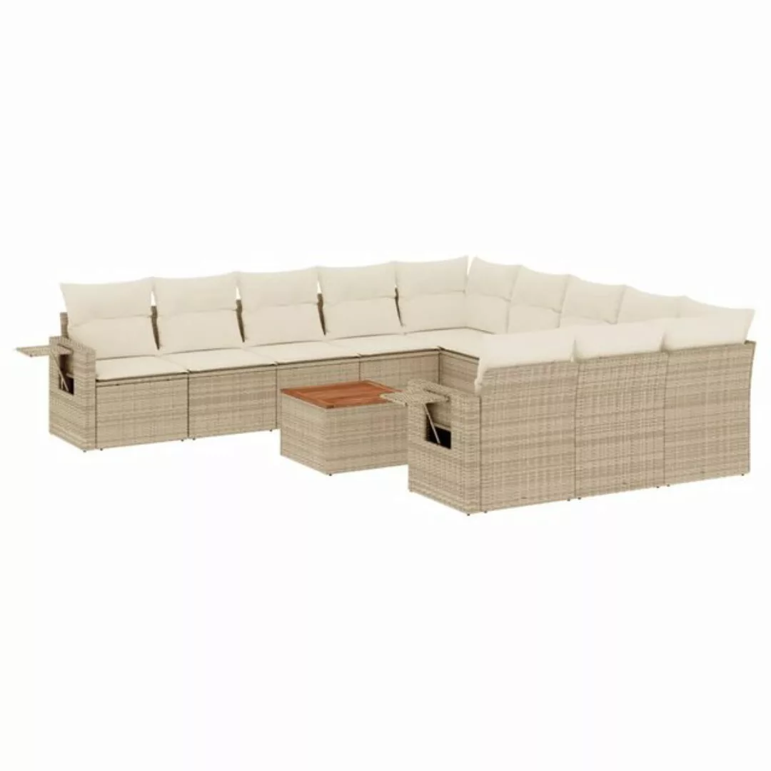 vidaXL Sofaelement 12-tlg. Garten-Sofagarnitur mit Kissen Beige Poly Rattan günstig online kaufen